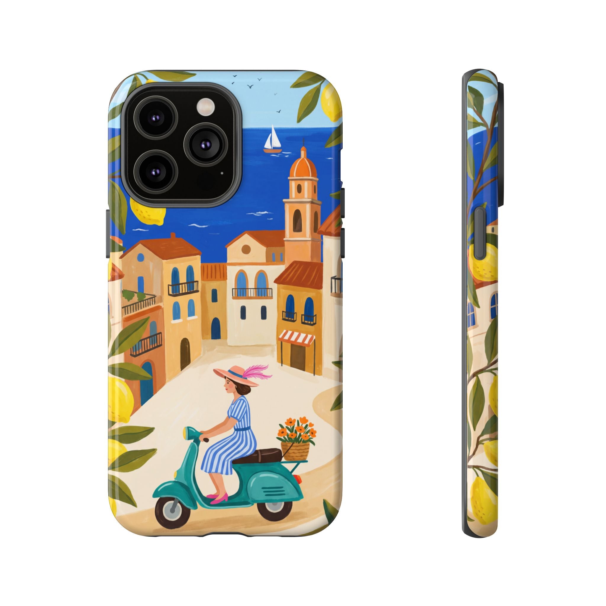 Mediterranean Scooter iPhone Case | Coastal Lemon Grove Design