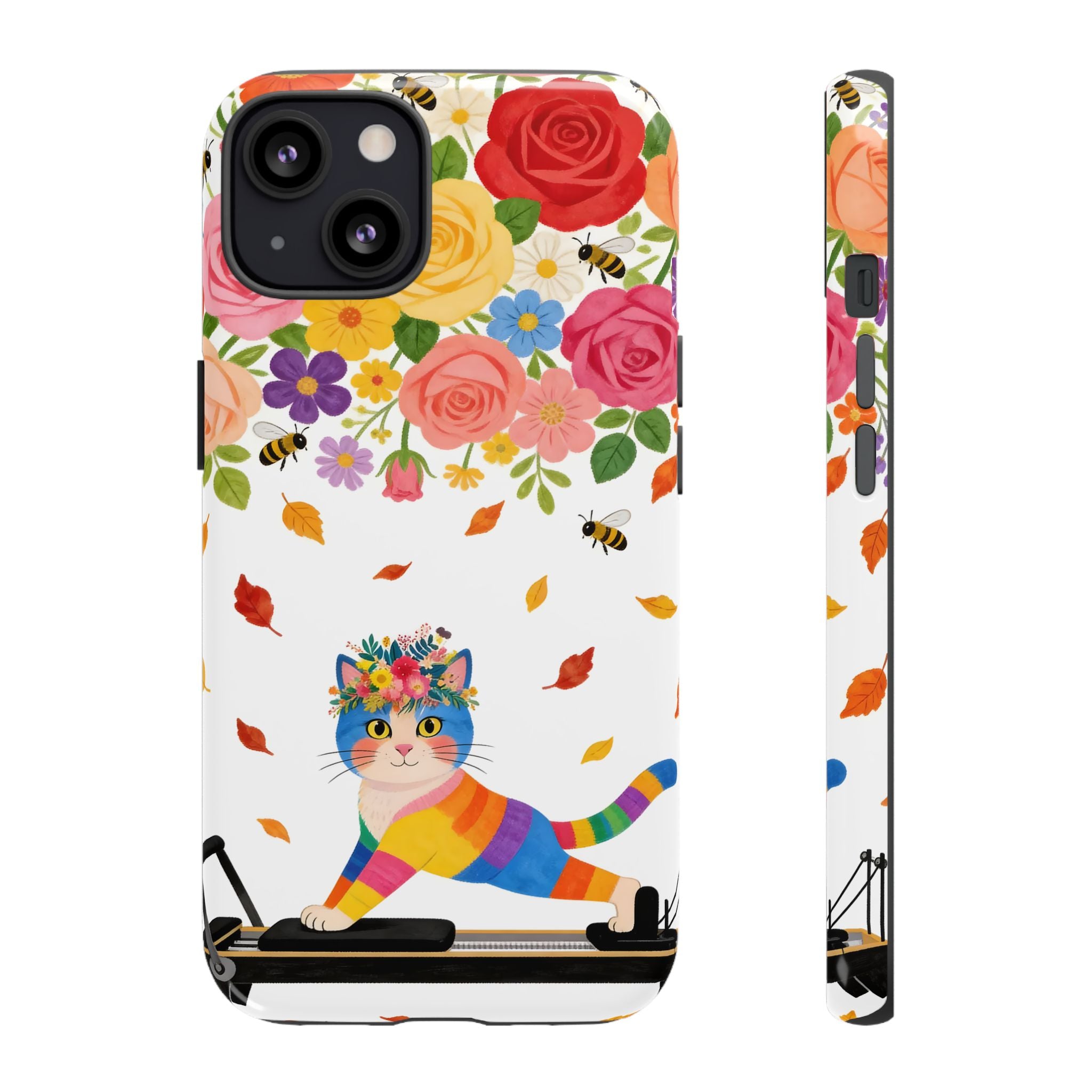 Floral Rainbow Cat Tough iPhone Case — Colorful Pilates Cat Design