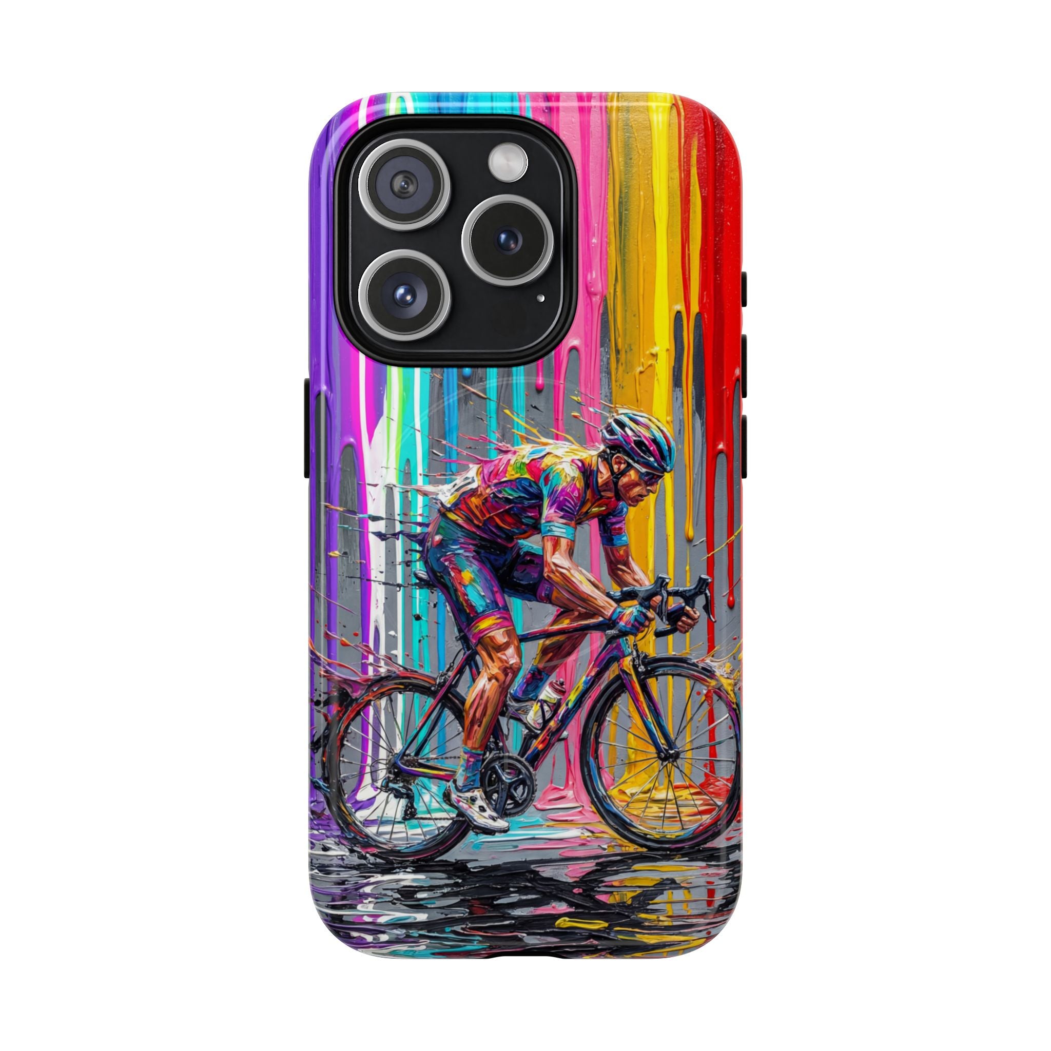 Cyclist Art MagSafe iPhone Case | Colourful Drip Painting Tough Cases