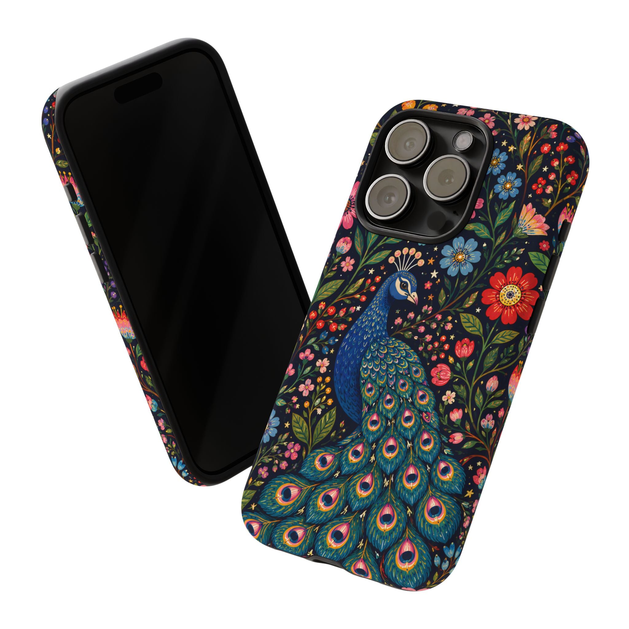 Peacock Floral Tough iPhone Case | Protective Phone Case with Colorful Garden Design