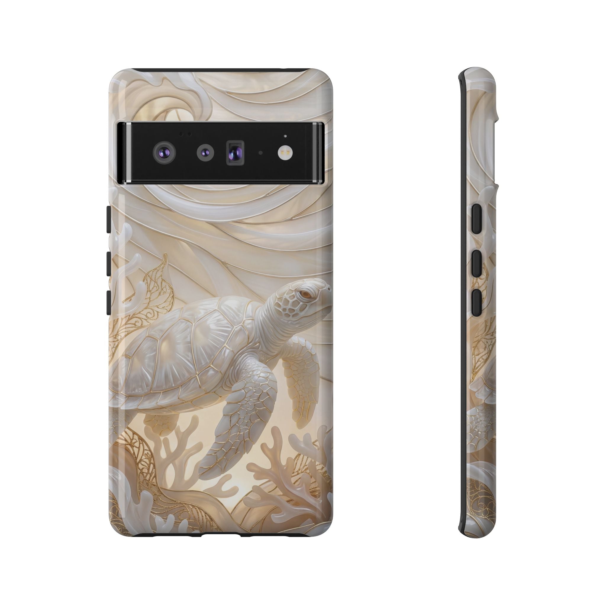 Sea Turtle Tough Google Pixel Case — Elegant Nautical Coral Design
