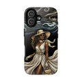 MagSafe iPhone Case | Elegant Black Woman in Flowing Dress by the Sea