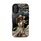 MagSafe iPhone Case | Elegant Black Woman in Flowing Dress by the Sea