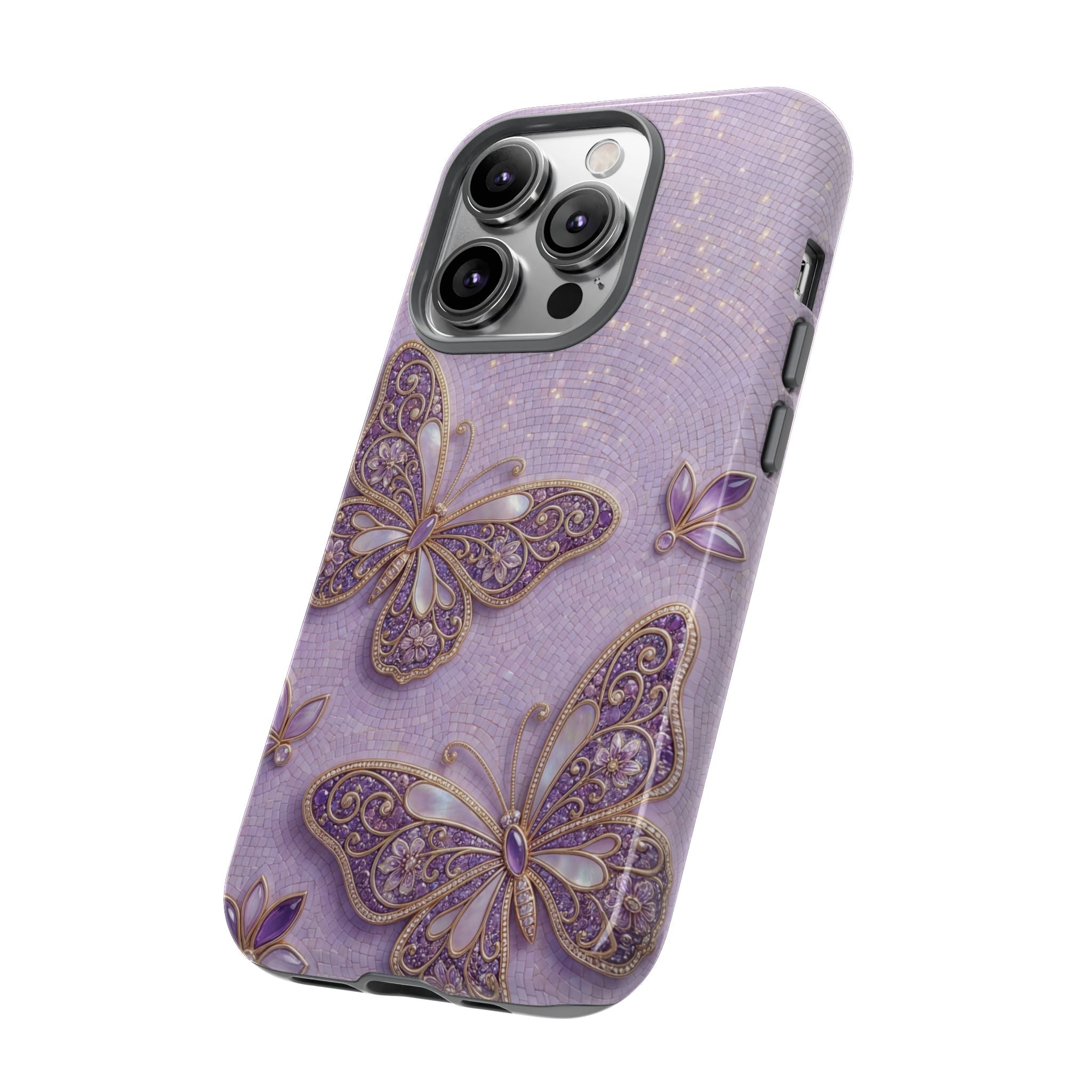 Purple Butterfly Tough iPhone Case | Sparkling Floral Protective Cover