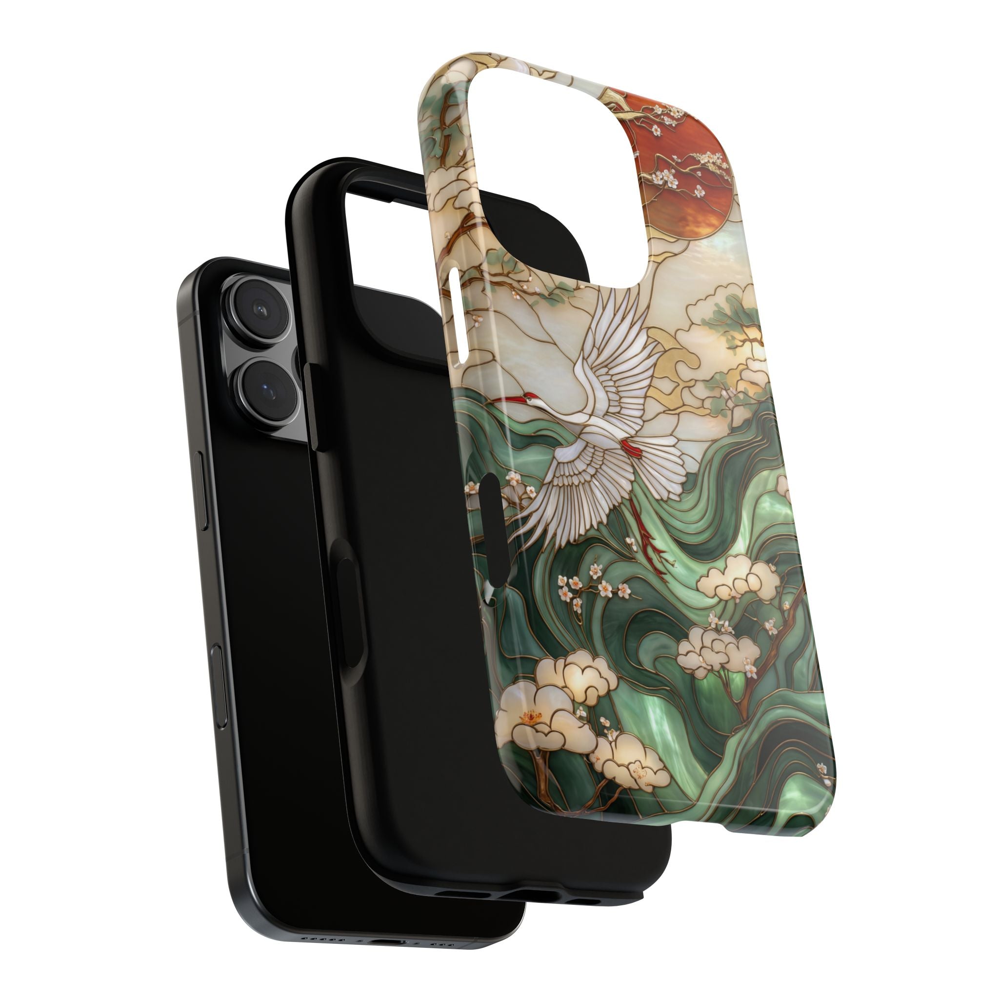 Custodia protettiva per iPhone Cranes &amp; Waves | Cover per telefono ispirata all'arte giapponese