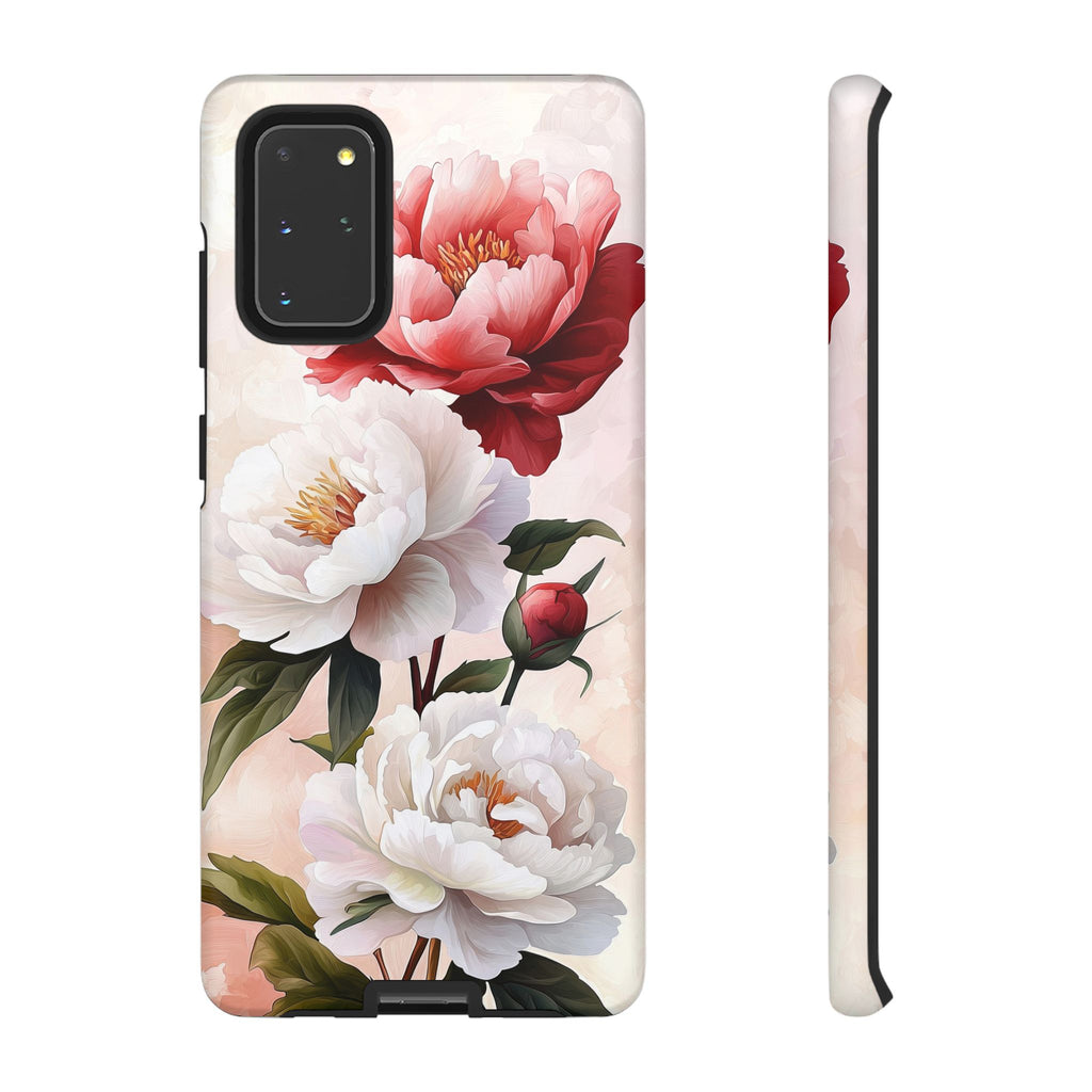 Custodia per Samsung Galaxy con motivo floreale Peony | Rosa bianca vintage