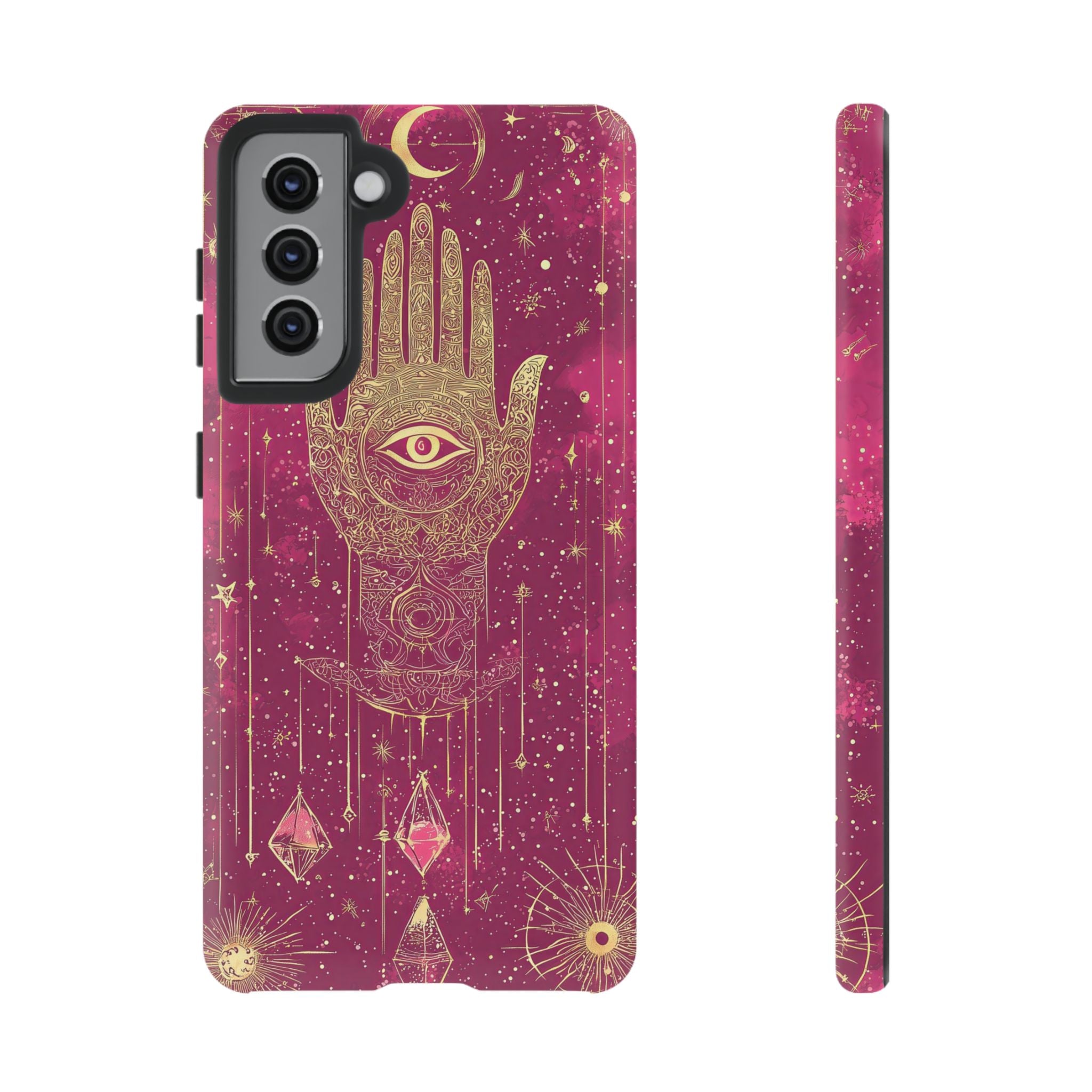 Mystic Hamsa Samsung Galaxy Case | Gold Palm & All-Seeing Eye on Magenta Galaxy