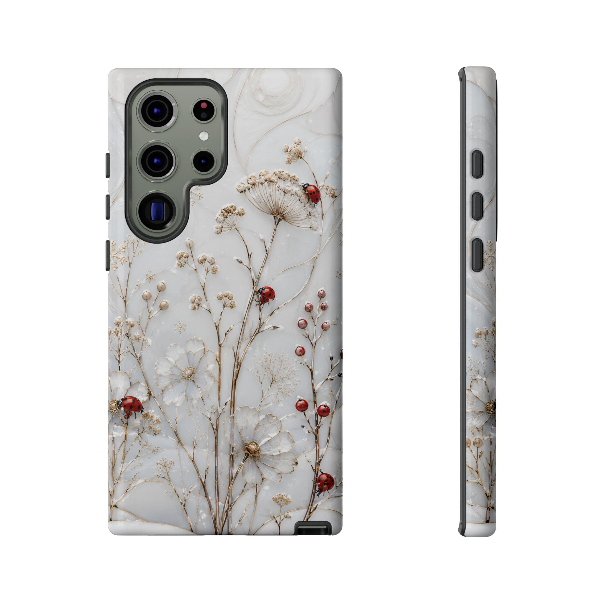 Ladybug Floral Samsung Galaxy Phone Case | White Flower Phone Case