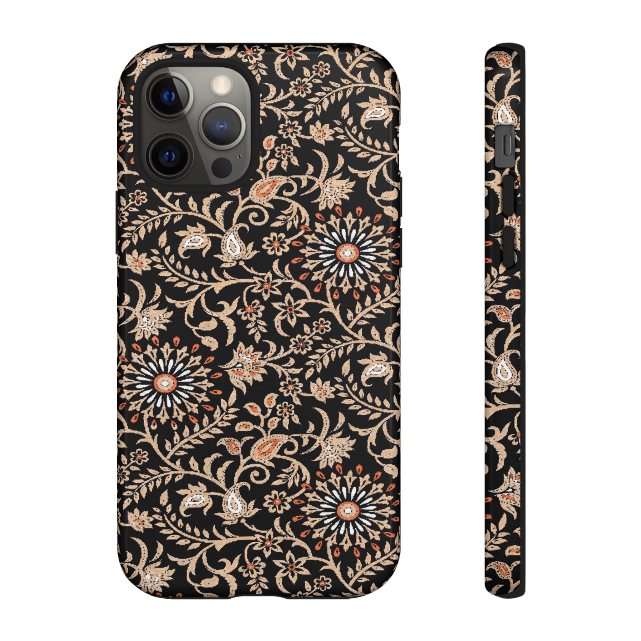 Batik Floral Black Ornate Daisies Tough iPhone Case