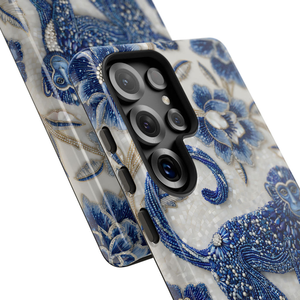 Cover per Samsung Galaxy Scimmia Zodiaco Cinese | Custodia protettiva Arte Porcellana Blu e Bianca | Regalo Anno della Scimmia