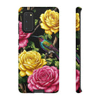 Floral Hummingbird Tough Samsung Galaxy Phone Case | Vibrant Rose & Yellow Garden Protection