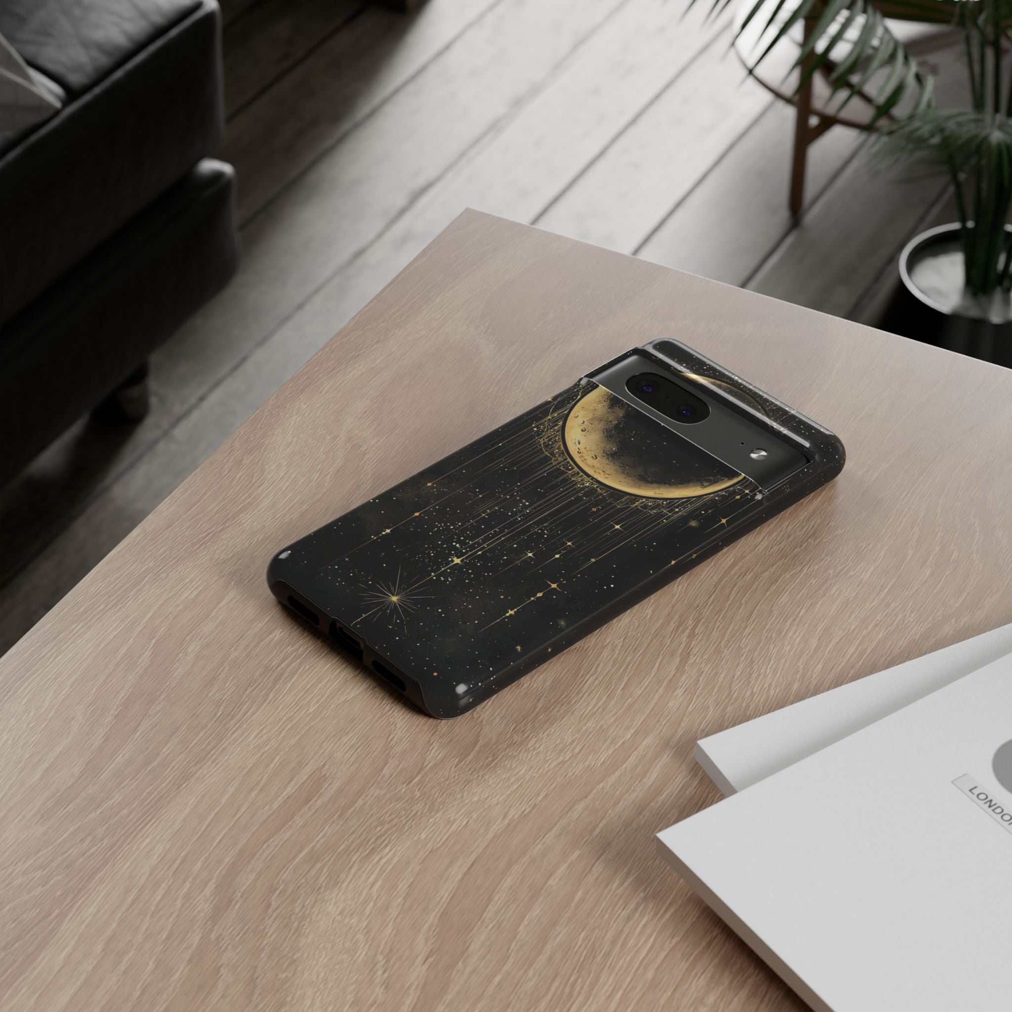Moonlit Crescent Tough Google Pixel Case | Gold Stars Night Sky