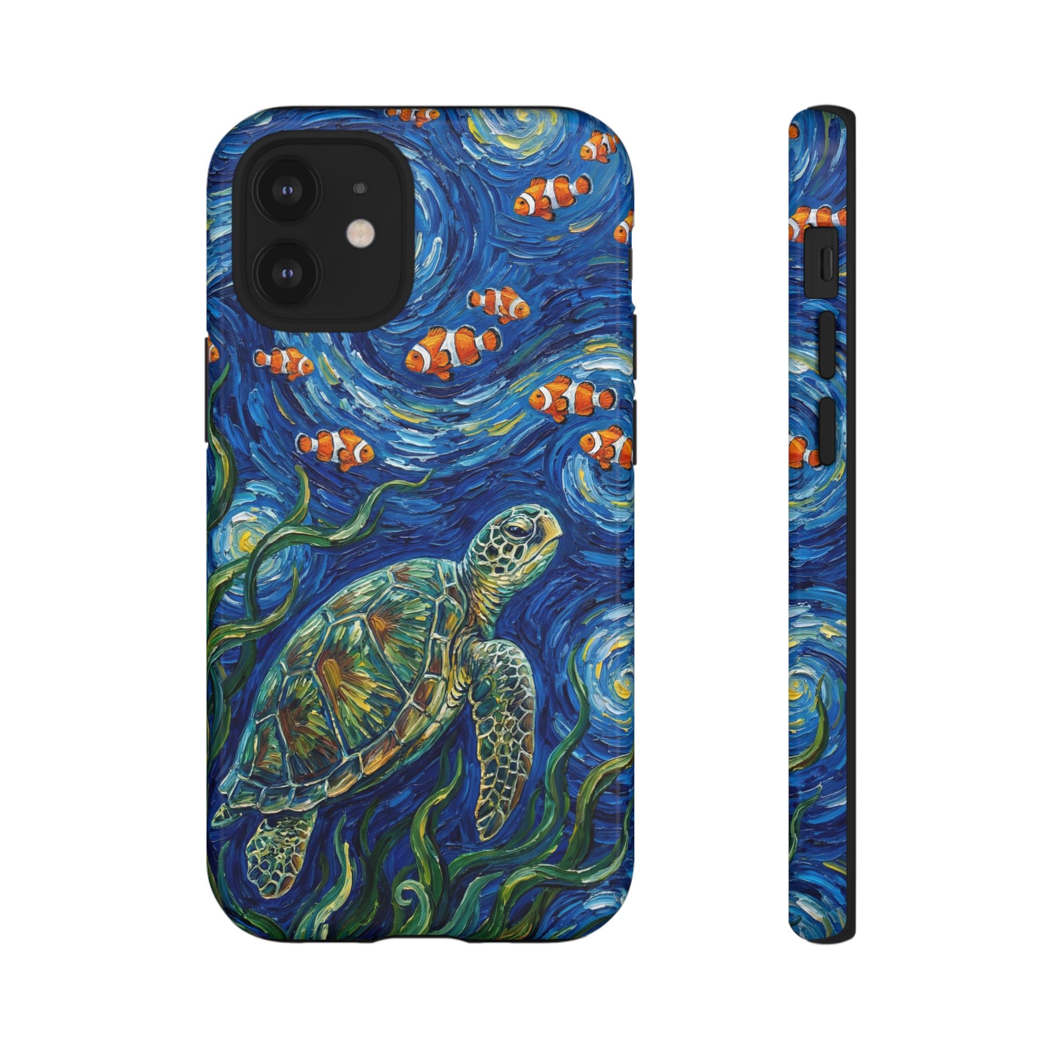 Sea Turtle & Clownfish Tough iPhone Case | Van Gogh Style Ocean Art