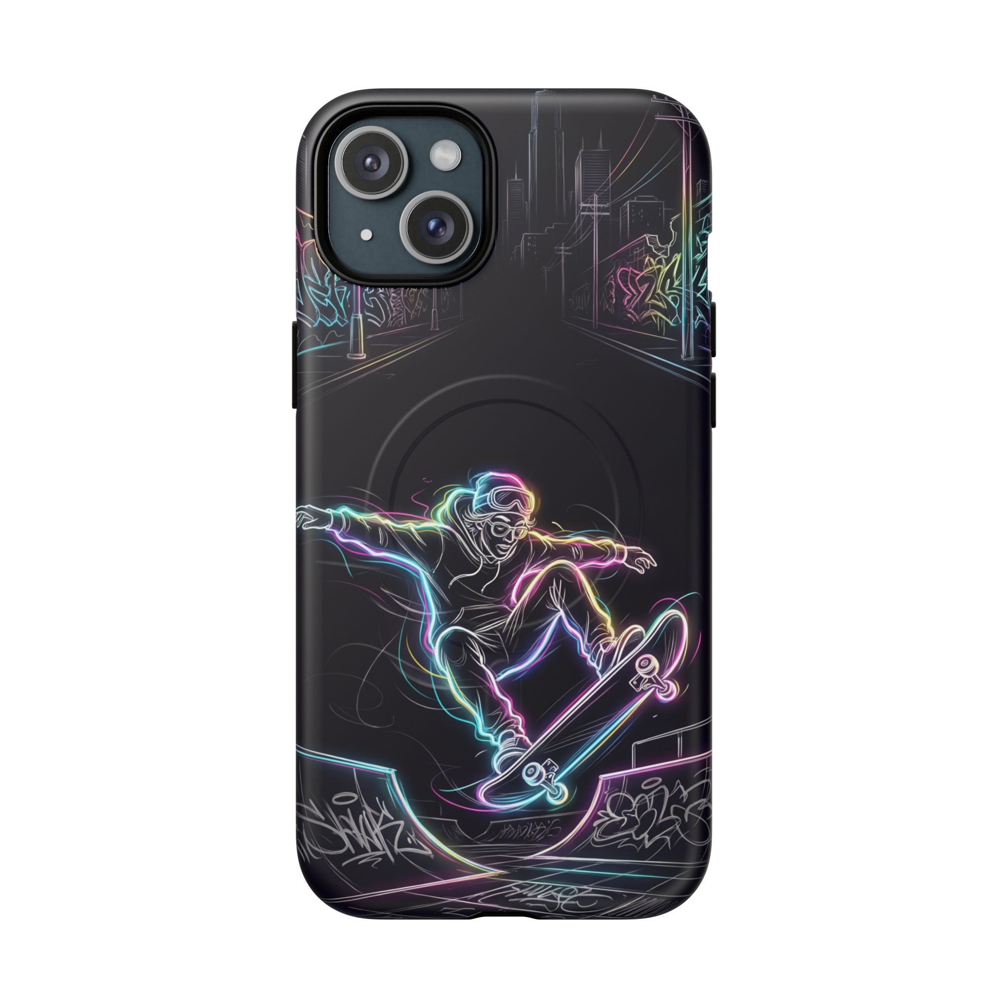 Neon Skateboard MagSafe iPhone Case | Glow Skatepark Protective Cover