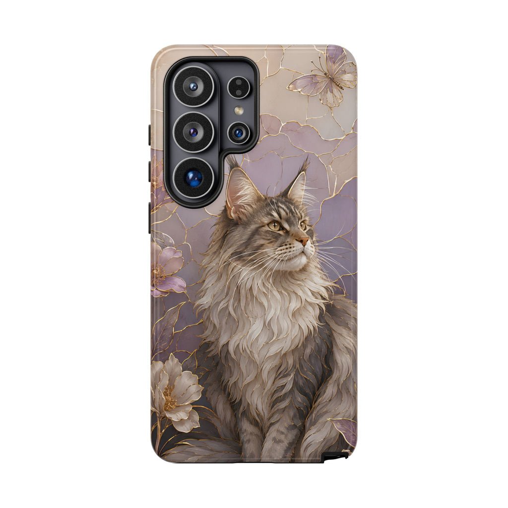 Maine Coon Cat Samsung Galaxy Phone Case | Floral Cat Phone Case