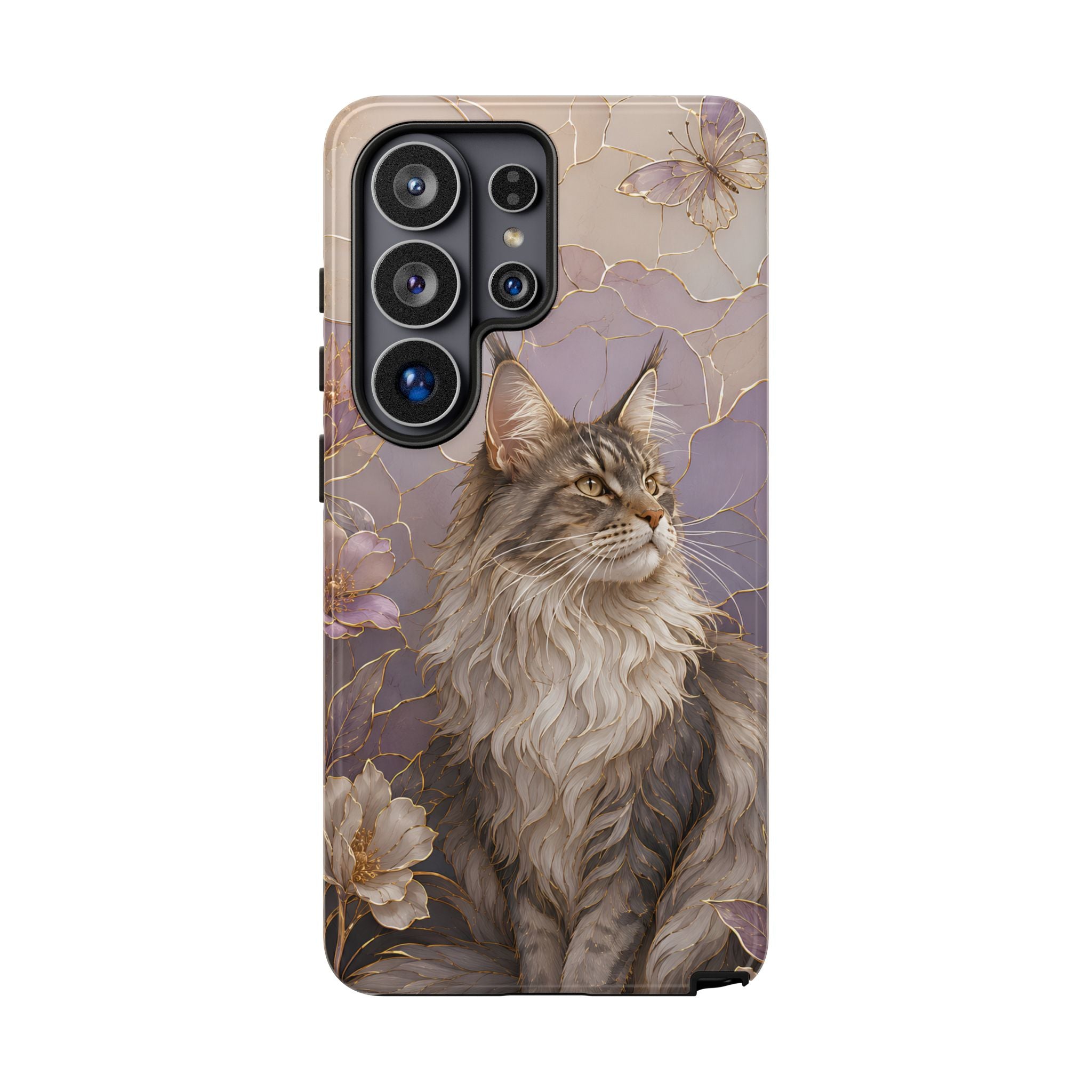 Maine Coon Cat Samsung Galaxy Phone Case | Floral Cat Phone Case