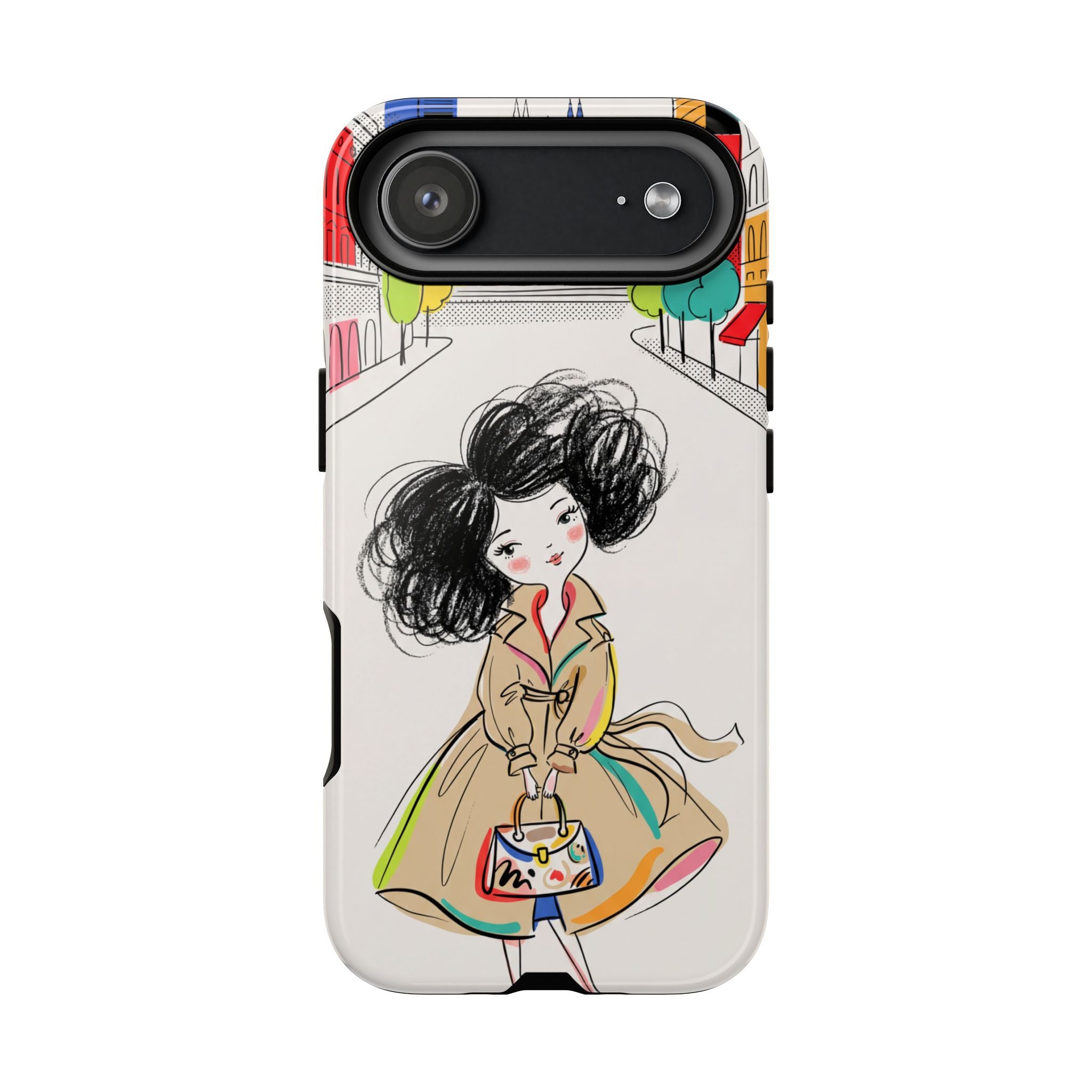 Illustrated Trench Coat Fashion Chic City Girl iPhone Case