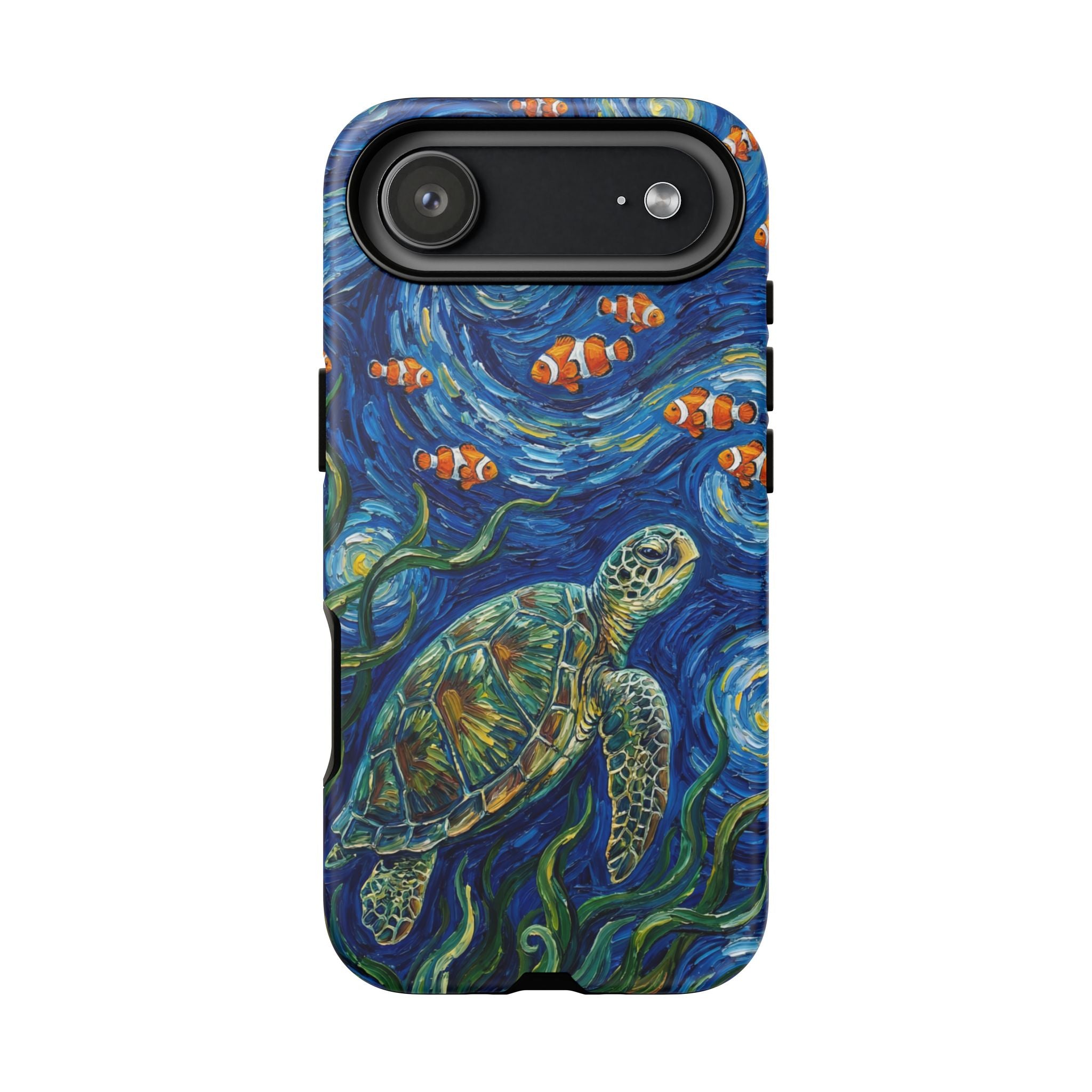 Sea Turtle & Clownfish Tough iPhone Case | Van Gogh Style Ocean Art