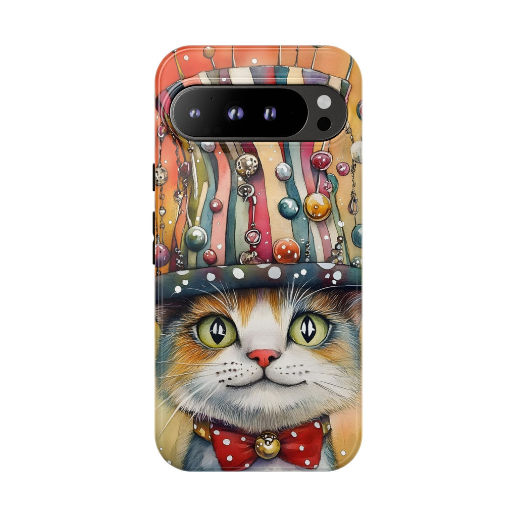 Cat in Colorful Top Hat Google Pixel Case — Whimsical Cat Art iPhone Case