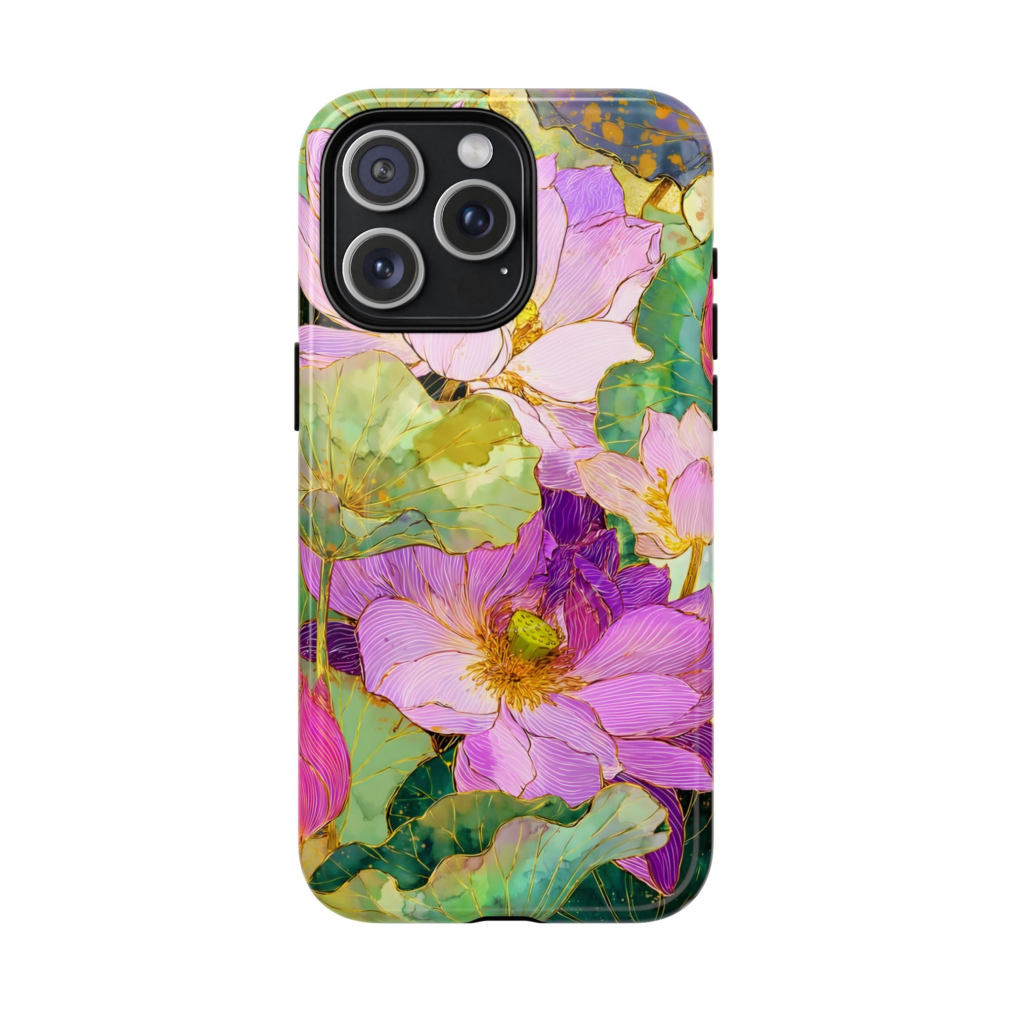 Floral Watercolor Tough MagSafe iPhone Case | Pink Lotus Garden Protective Cover
