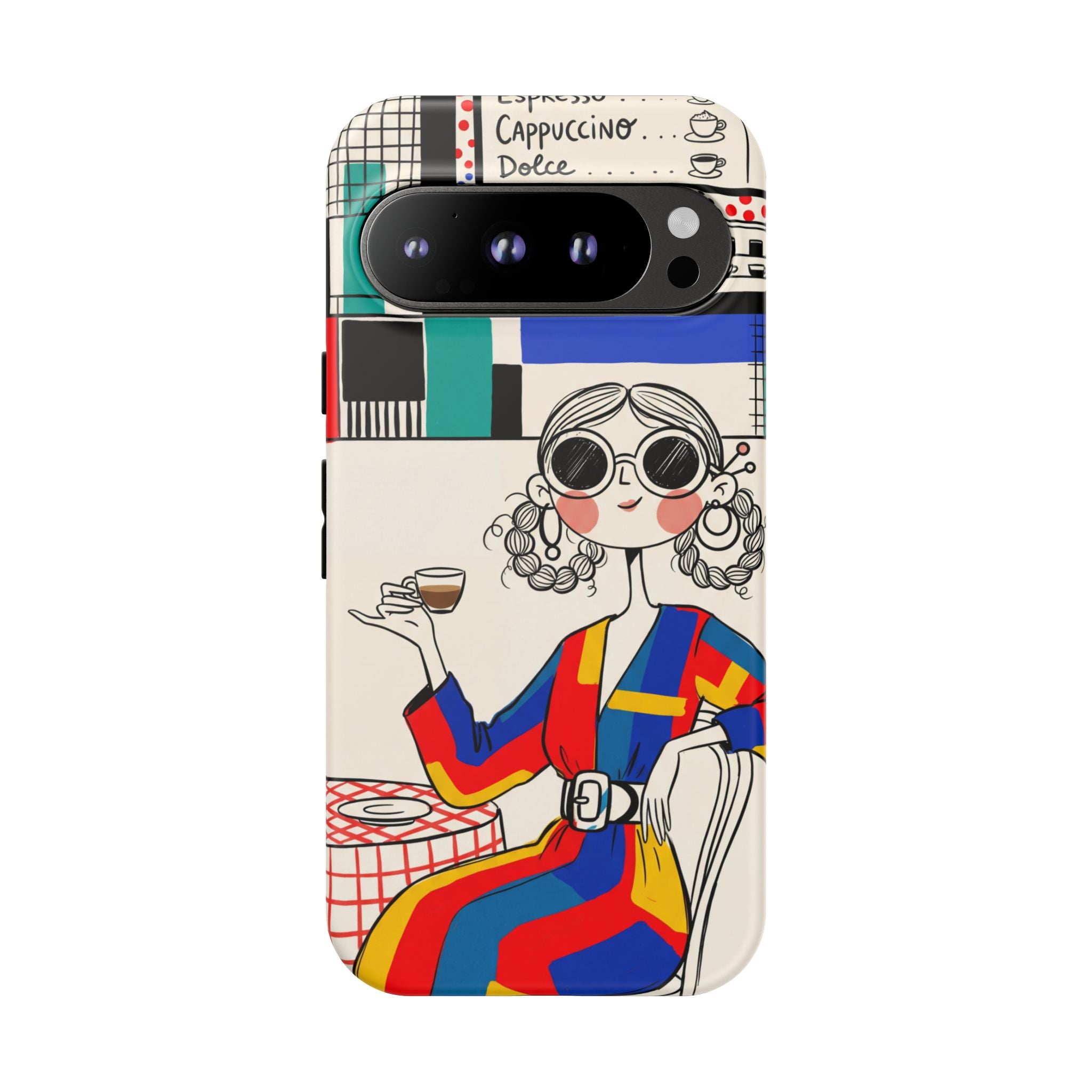 Retro Cafe Google Pixel Phone Case | Colourful Chic Woman Illustration