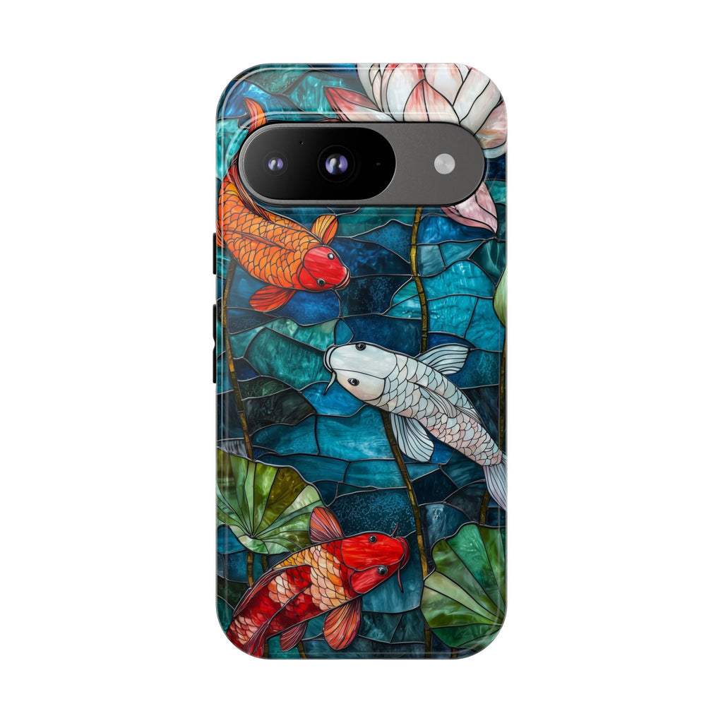 Koi Pond Tough Google Pixel Case — Stained Glass Lotus & Koi Design
