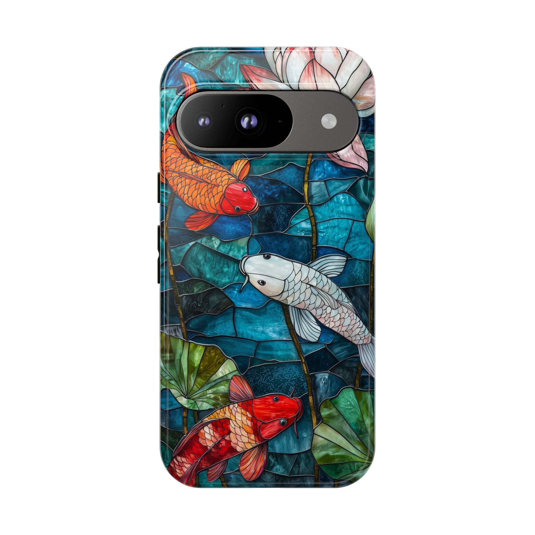 Koi Pond Tough Google Pixel Case — Stained Glass Lotus & Koi Design