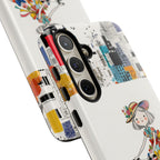 Whimsical Girl on Brompton Bicycle Urban Illustration Samsung Galaxy Phone Case