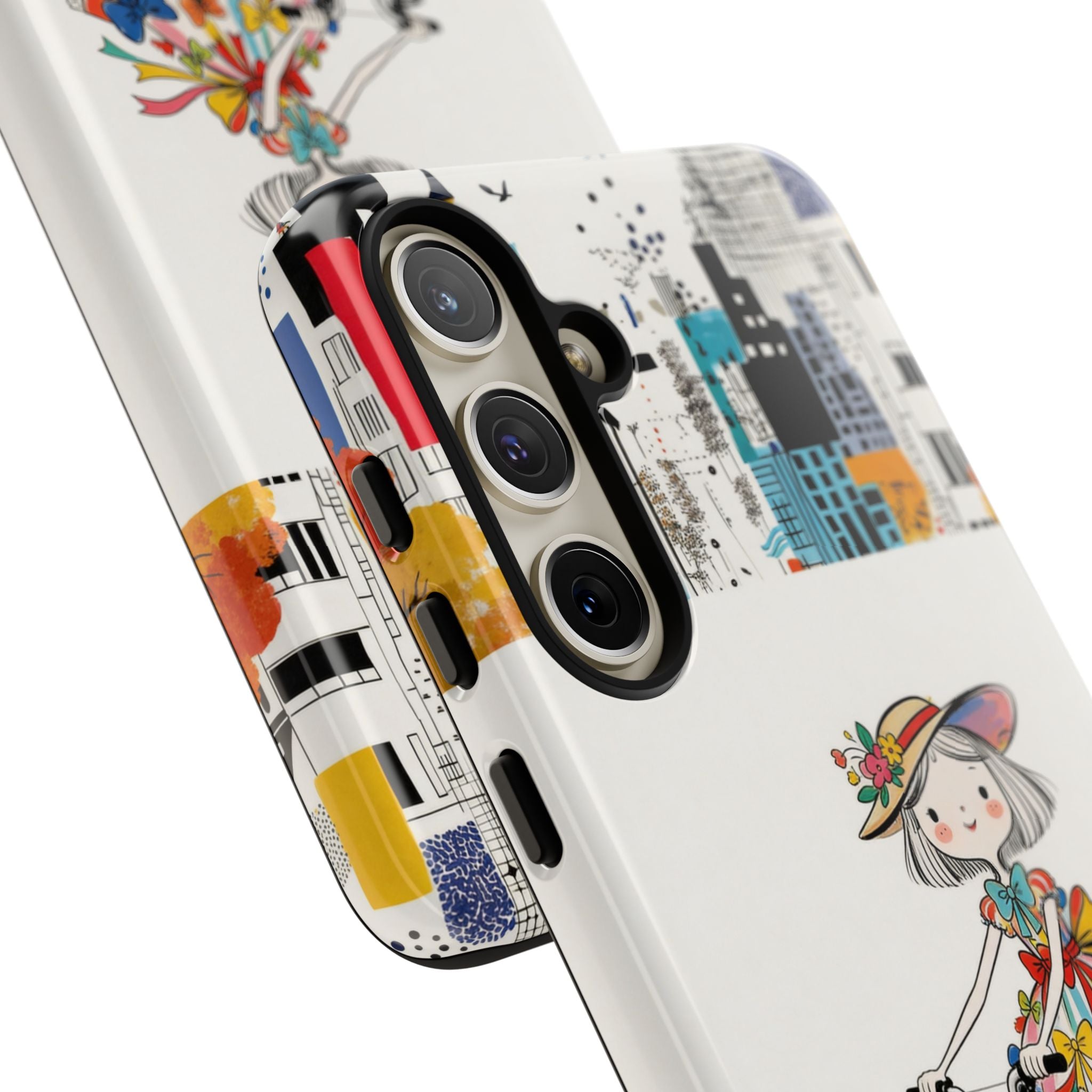 Whimsical Girl on Brompton Bicycle Urban Illustration Samsung Galaxy Phone Case