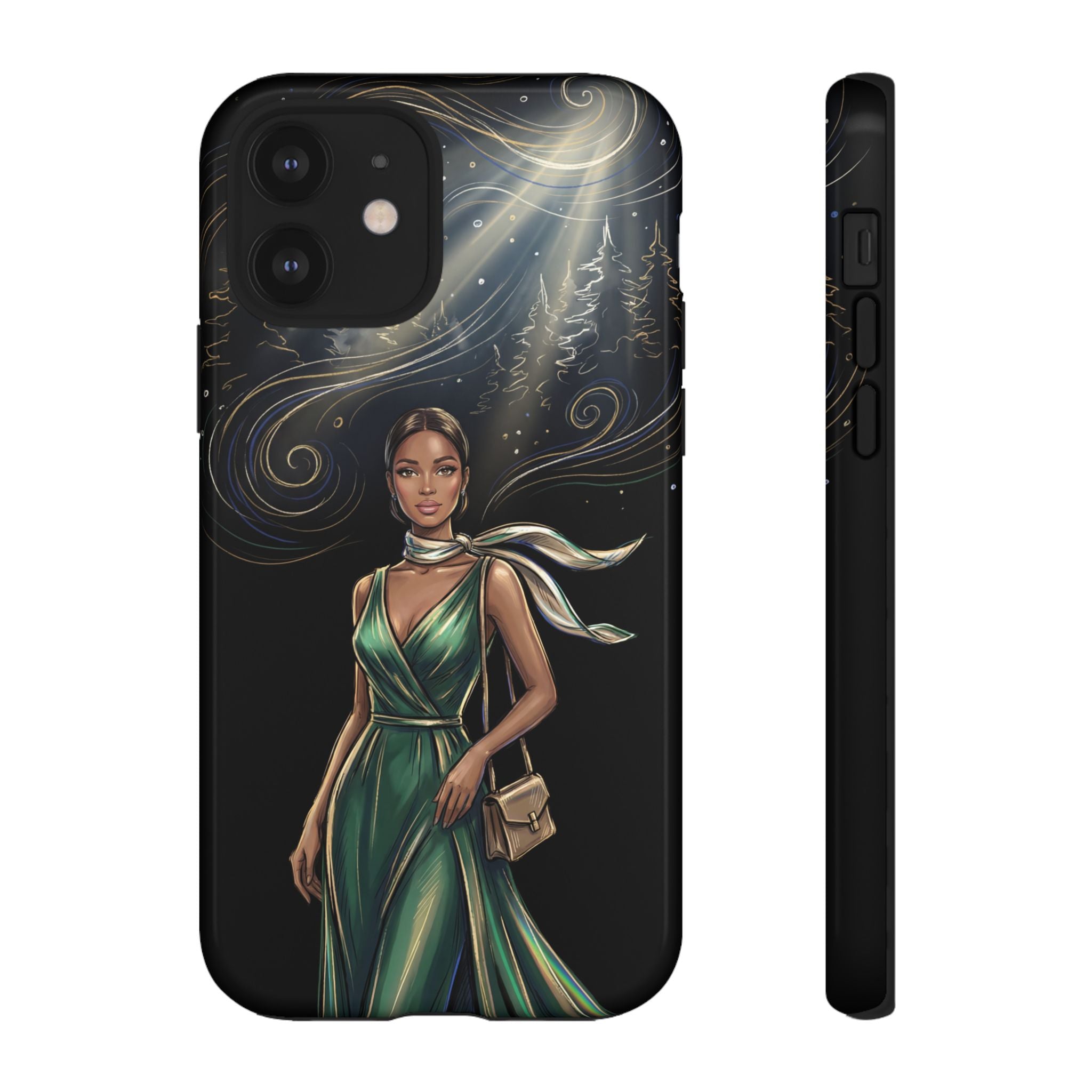Elegant Woman in Green Dress Art Protective Tough iPhone Case