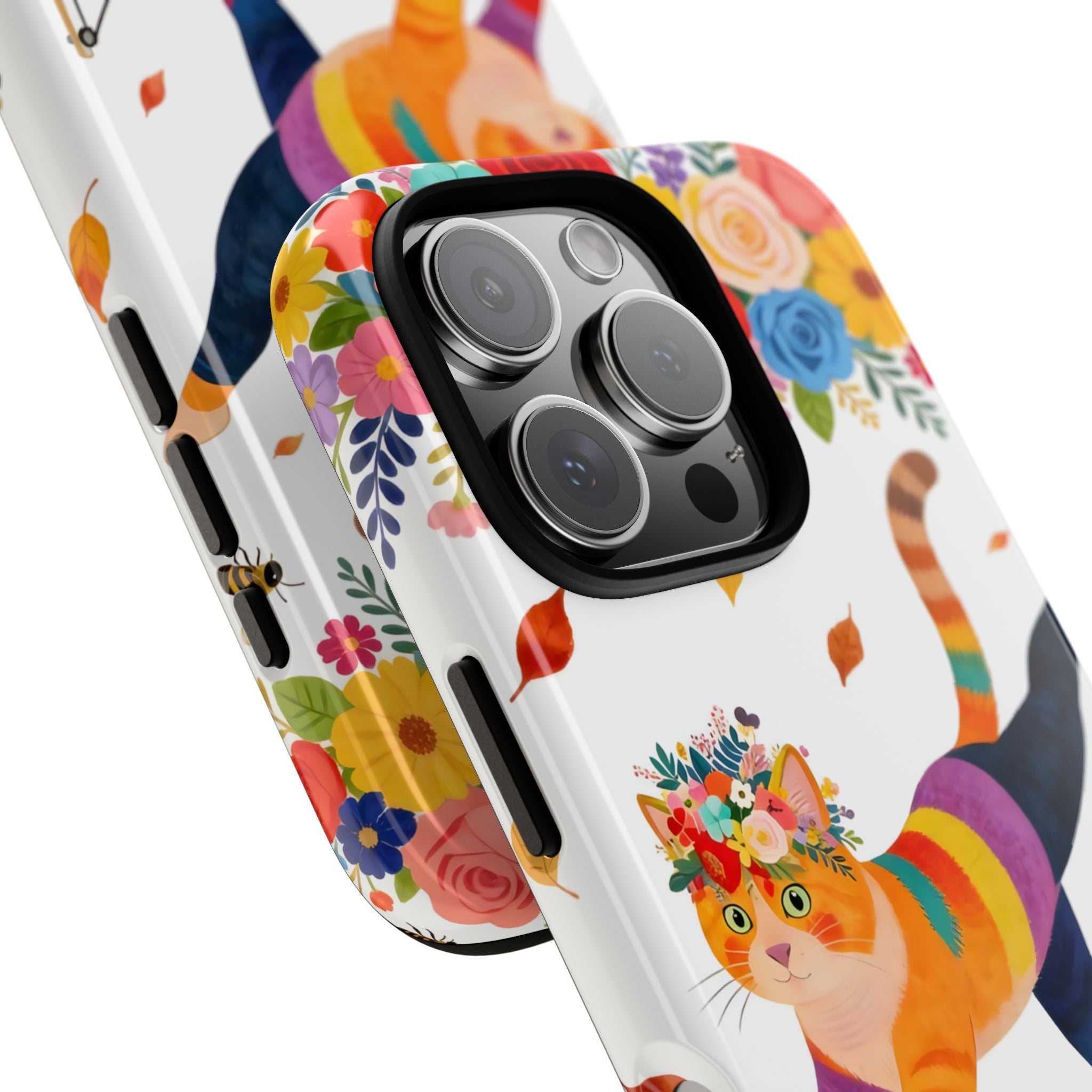 Cat Pilates iPhone Case | Floral Rainbow Cat on Reformer