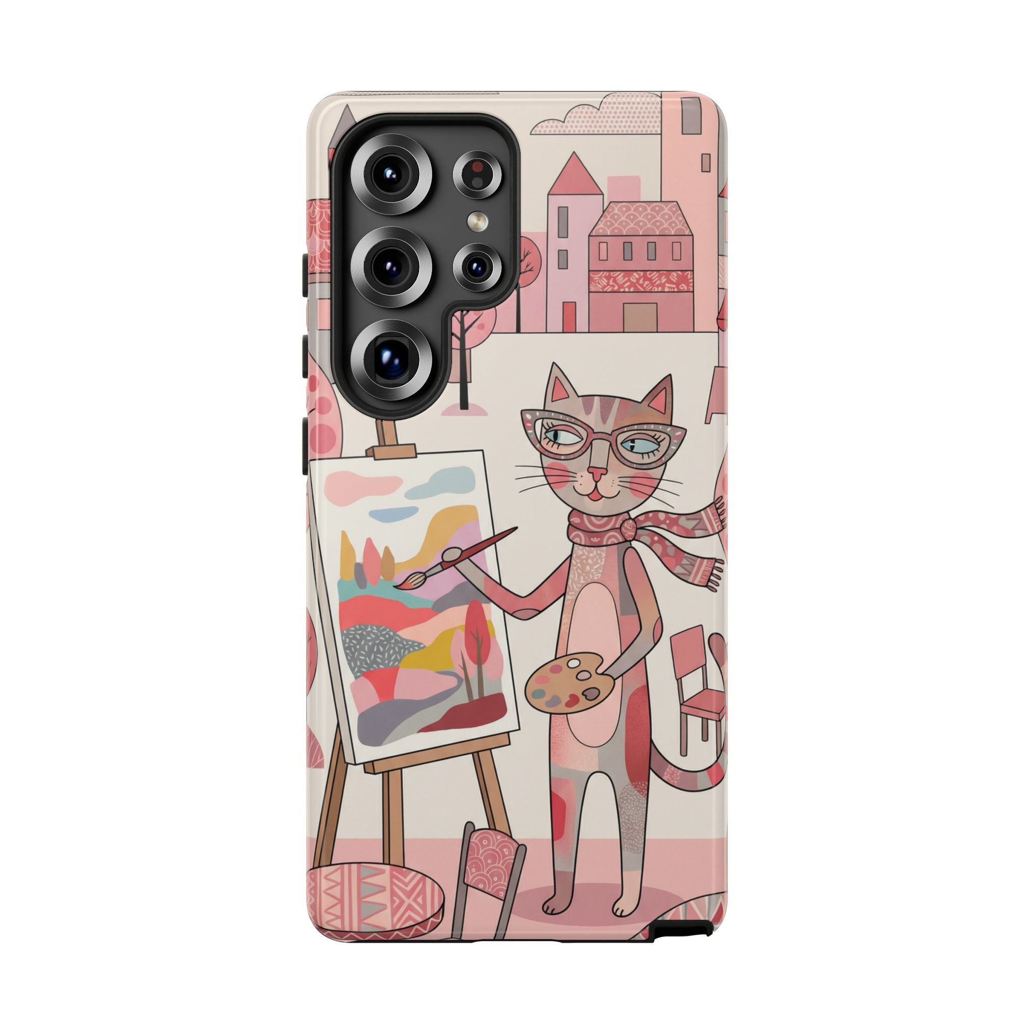 Artistic Cat Samsung Galaxy Phone Case | Painter Kitty Illustration Tough Case