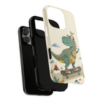 Cute Skateboarding Dinosaur Tough iPhone Case | Vintage Kid Aesthetic T Rex Cover