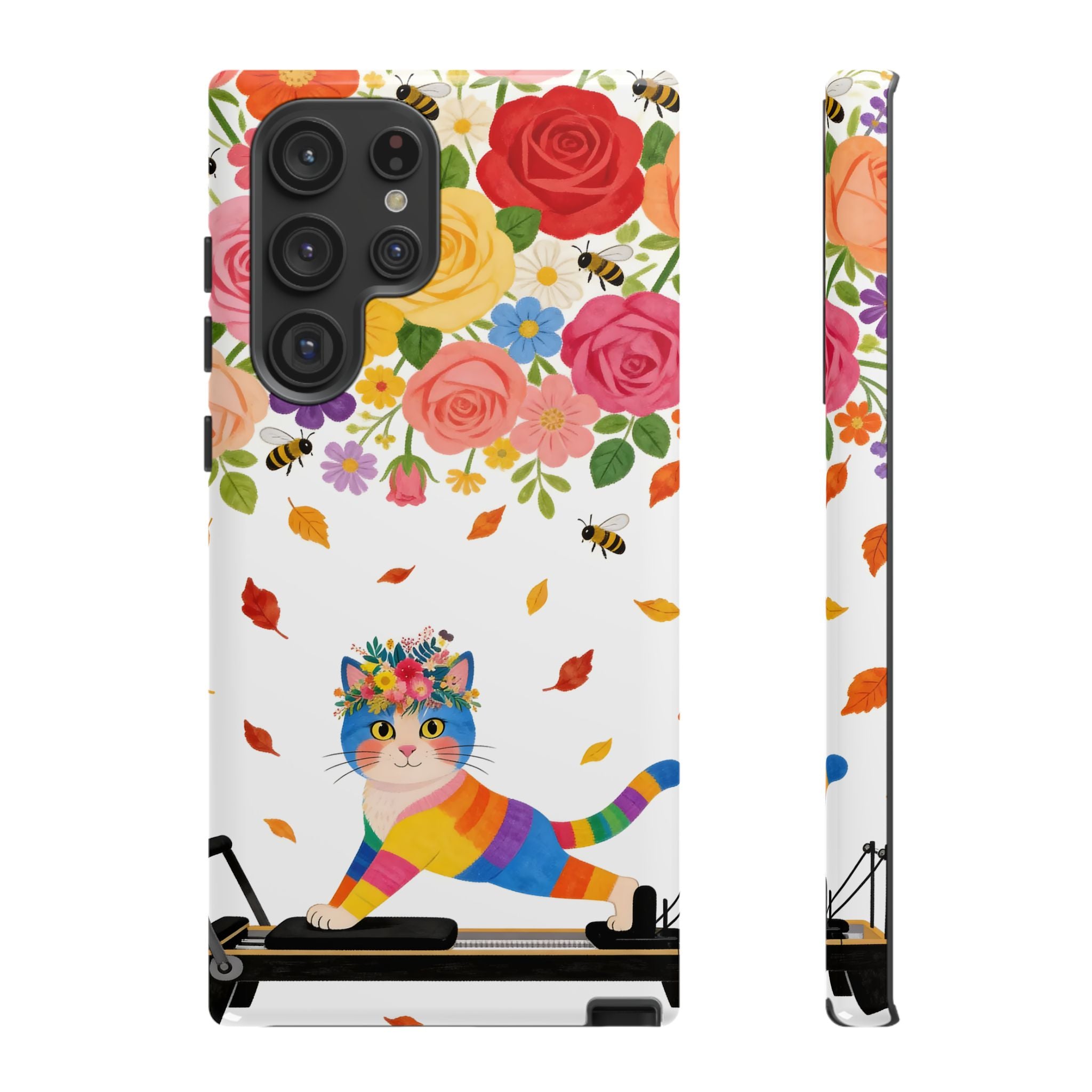 Floral Rainbow Cat Tough Samsung Galaxy Phone Case — Colorful Pilates Cat Design