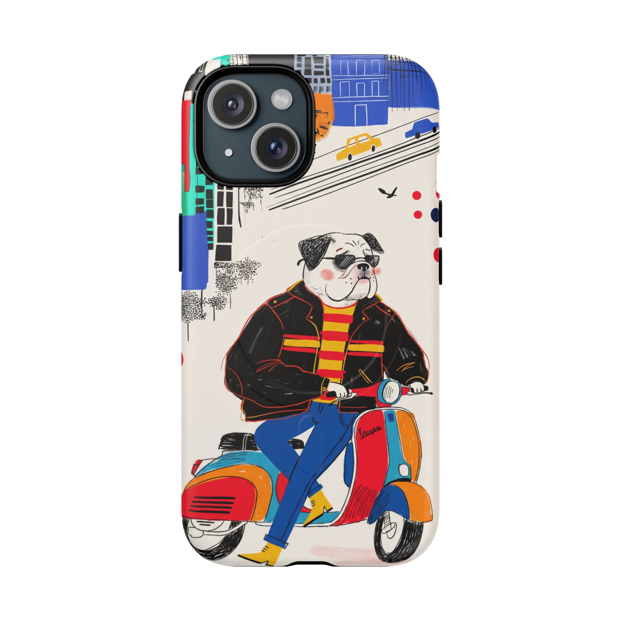 Bulldog Vespa MagSafe iPhone Case | Retro Scooter Dog Protective Cover