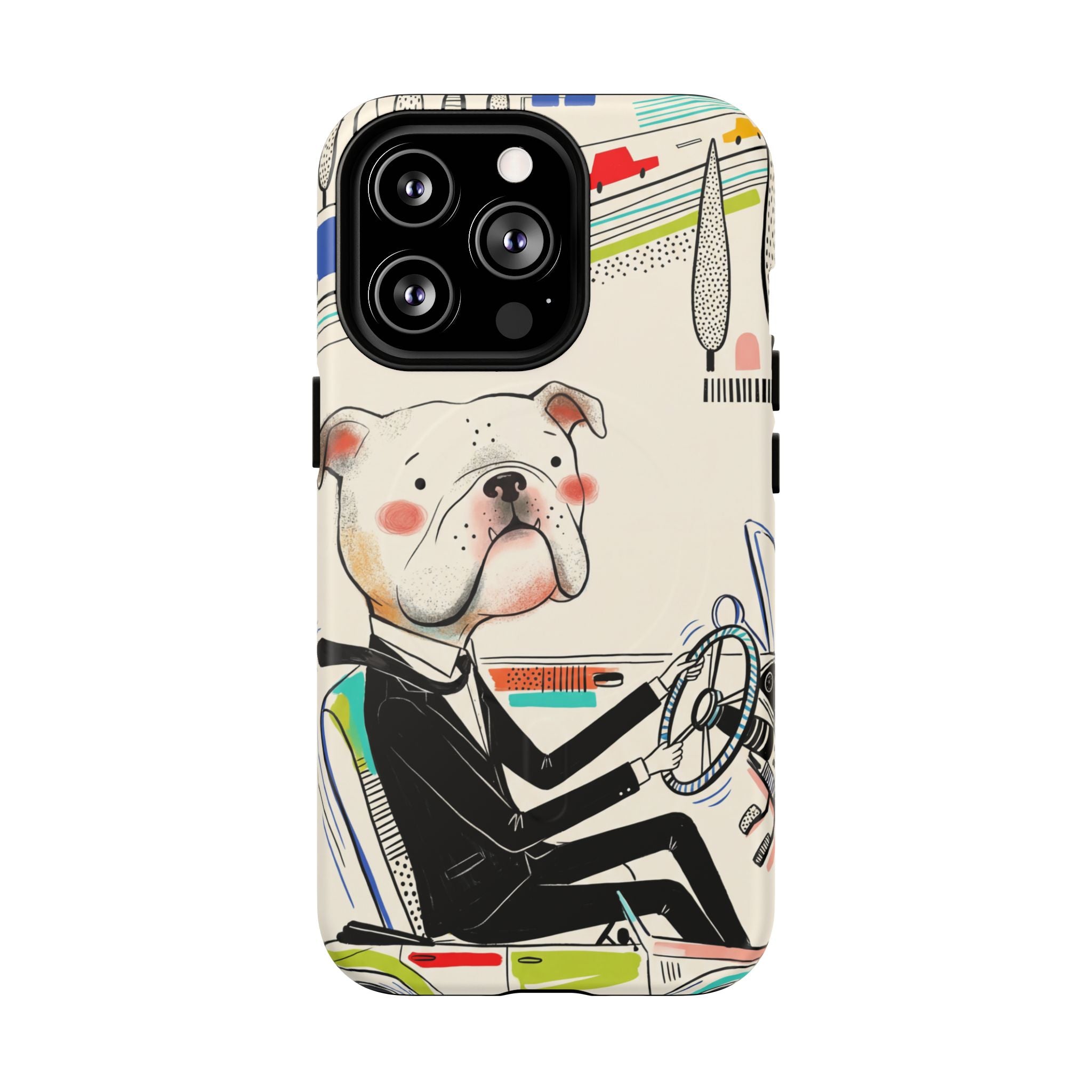 Bulldog Driver MagSafe iPhone Case | Cute Retro Dog Illustration