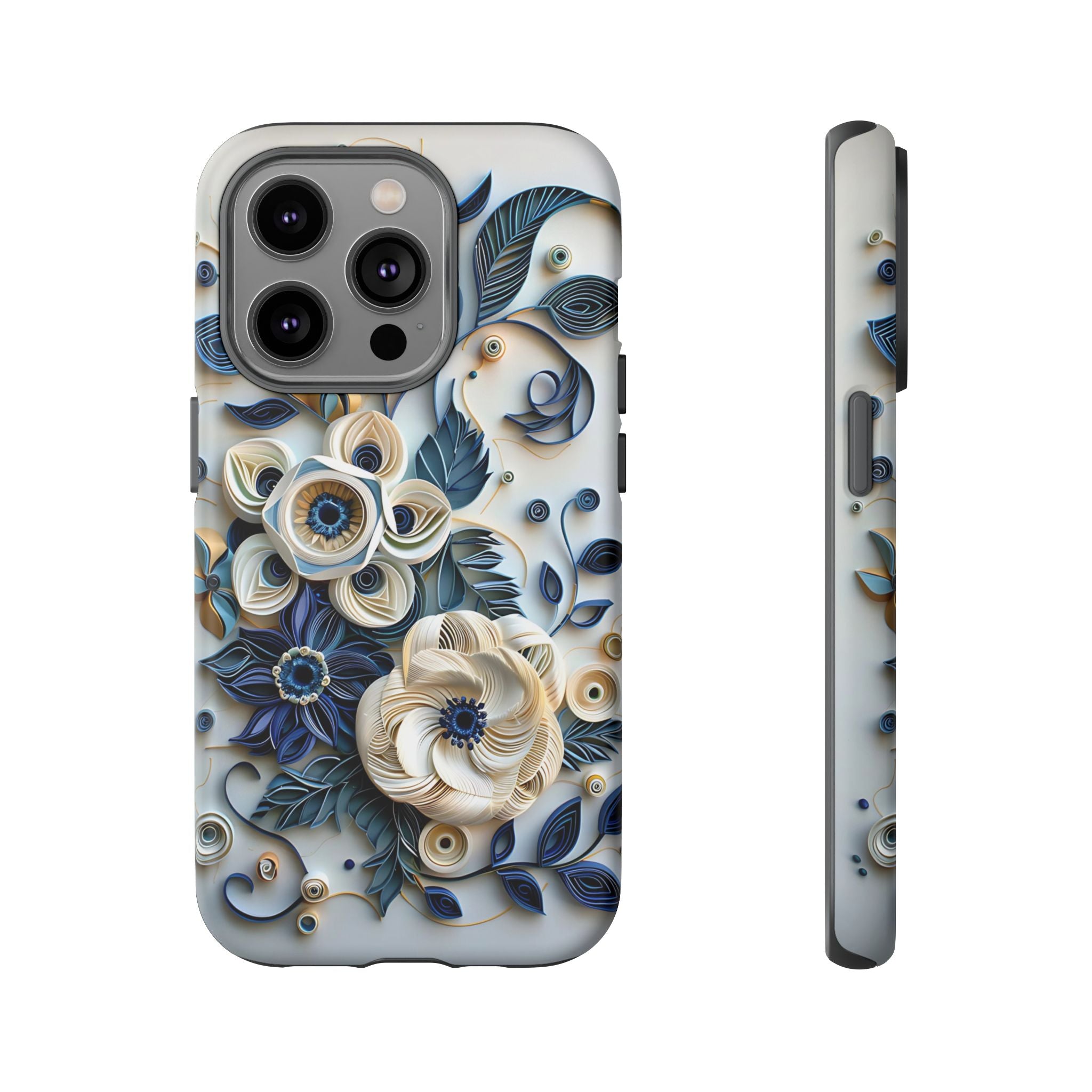Floral Quilled Art iPhone Case — Blue & Cream Decorative Protection