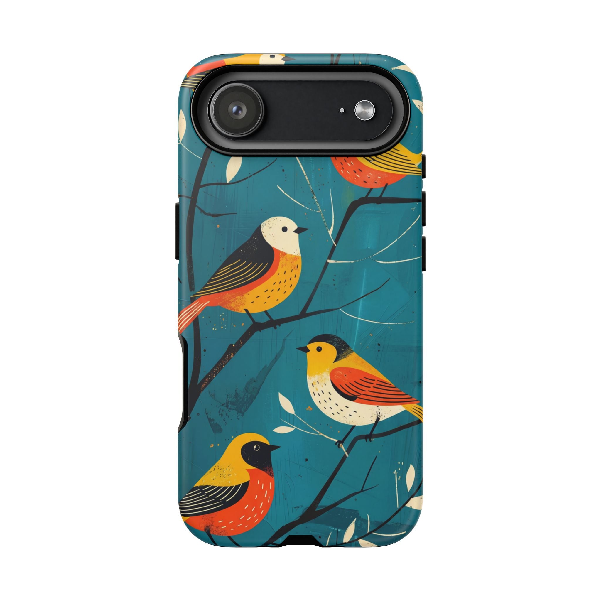 Bird Pattern Tough iPhone Case | Colourful Songbirds on Teal Background