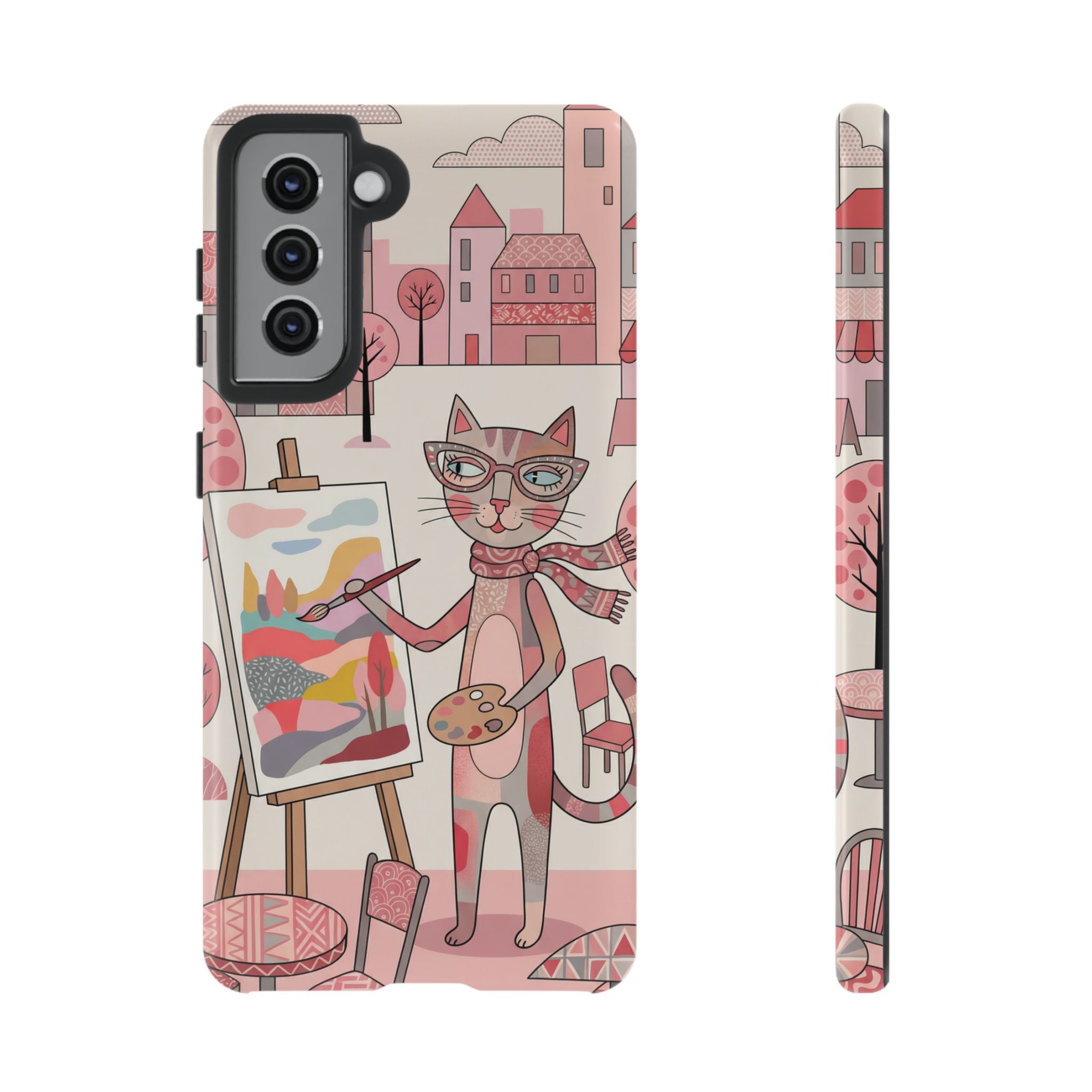 Artistic Cat Samsung Galaxy Phone Case | Painter Kitty Illustration Tough Case