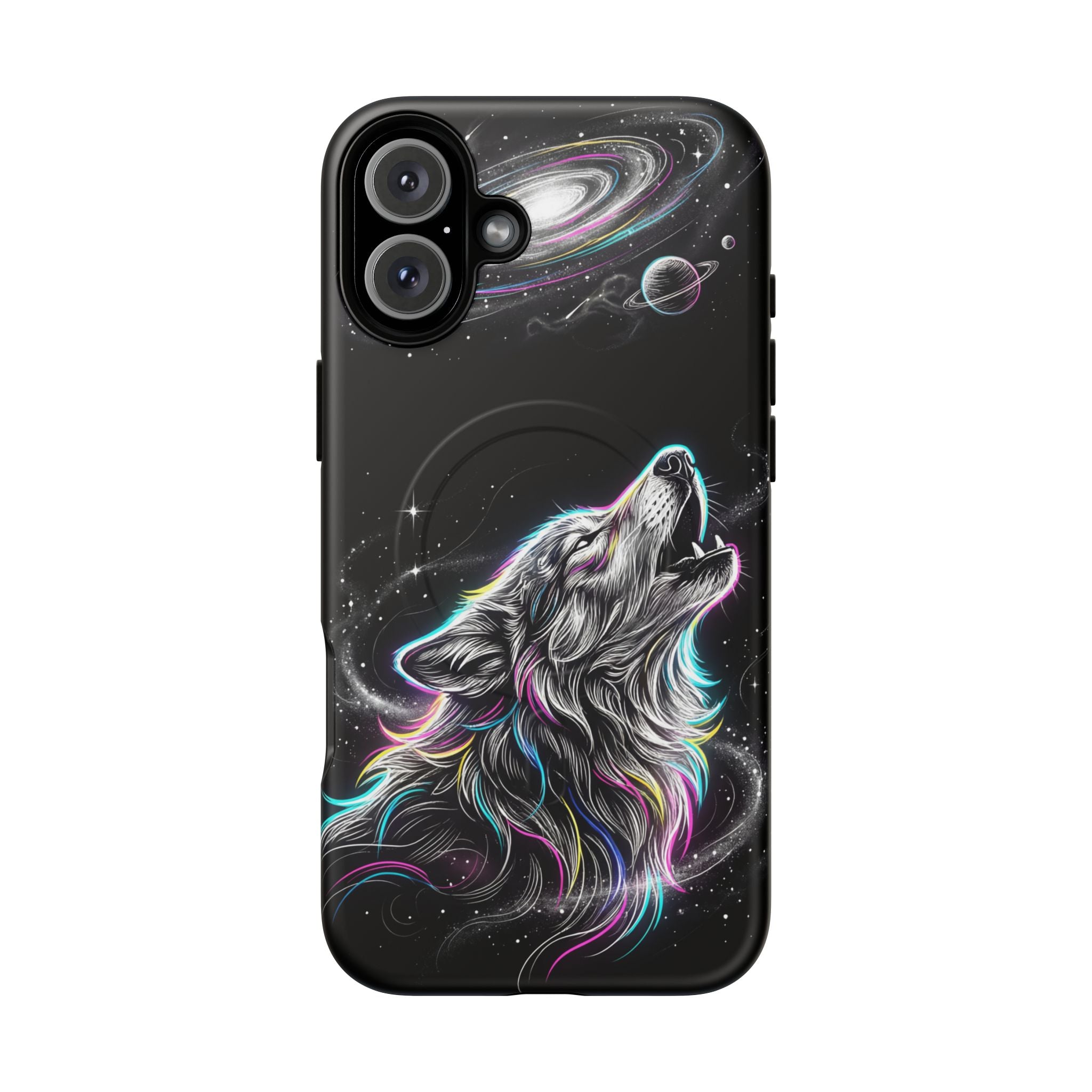 Wolf Galaxy Tough MagSafe iPhone Case | Colorful Howling Wolf Space Design