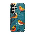 Bird Pattern Tough Samsung Galaxy Phone Case | Colourful Songbirds on Teal Background
