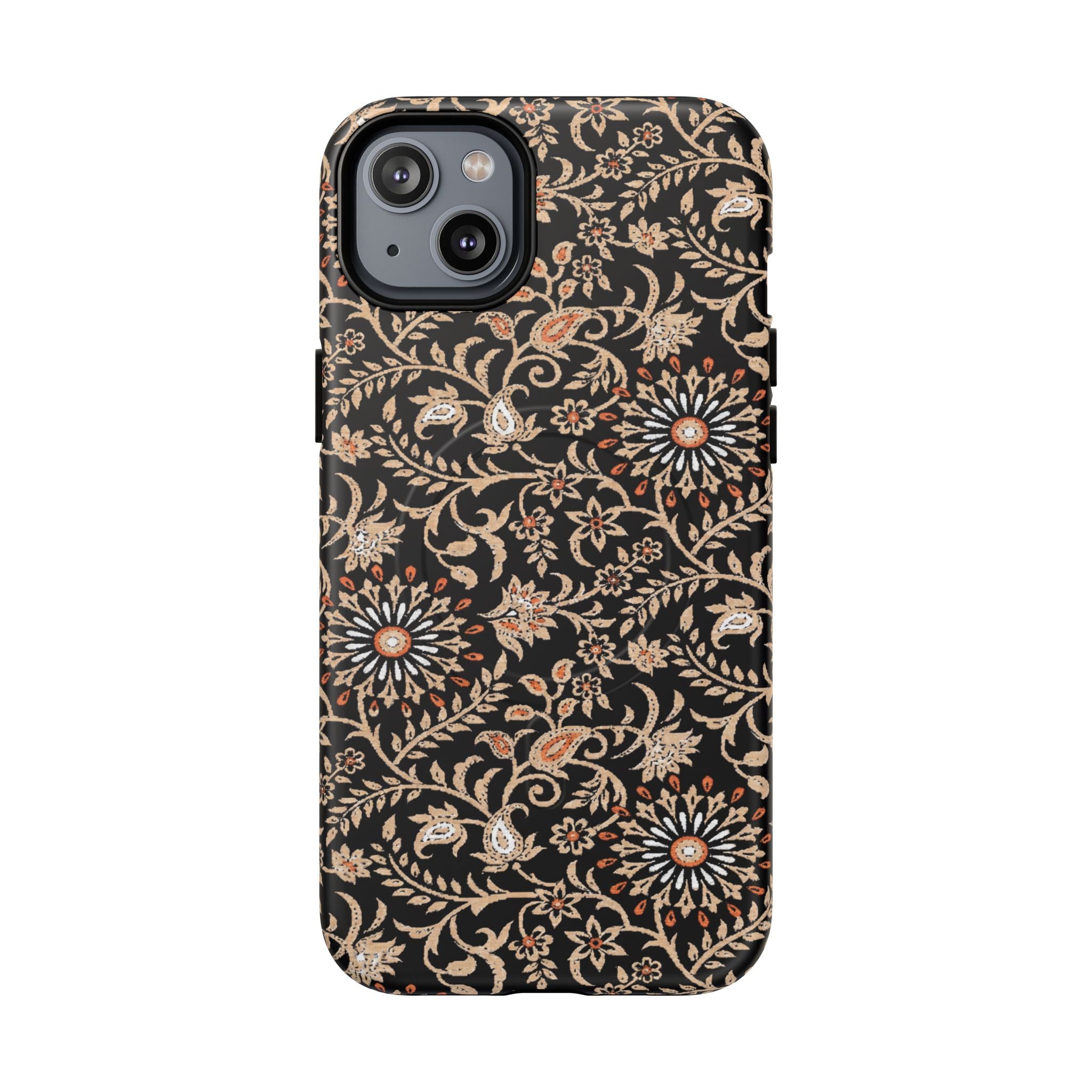 Batik Floral Black Ornate Daisies MagSage Tough iPhone Case