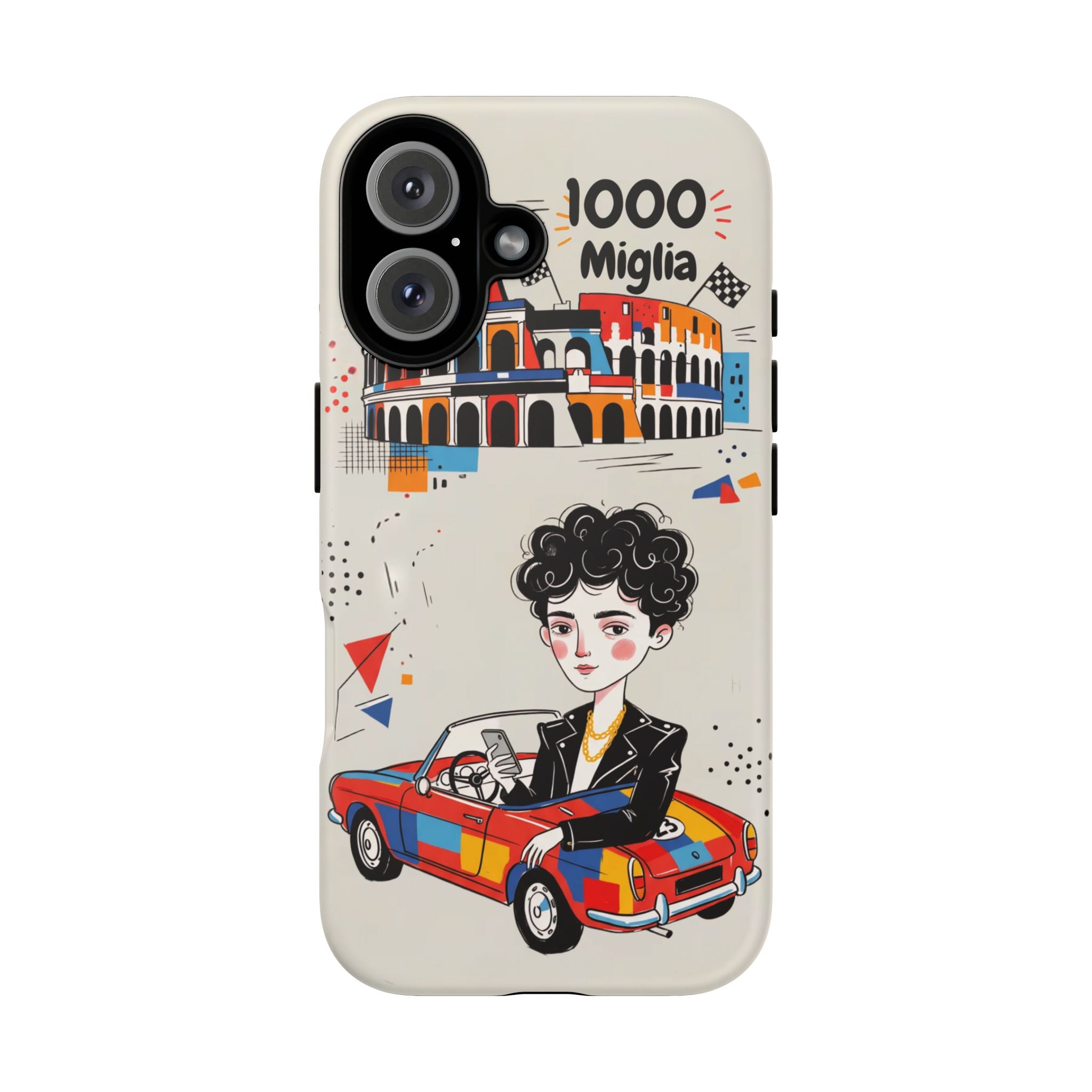 Retro Mille Miglia Car Illustration with Driver iPhone Case