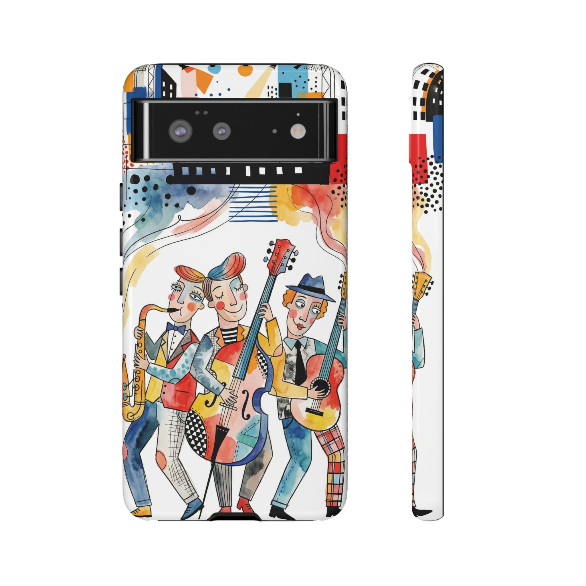 Musical Trio Illustrated Google Pixel Phone Case | Colorful Jazz Band Art Phone Cover