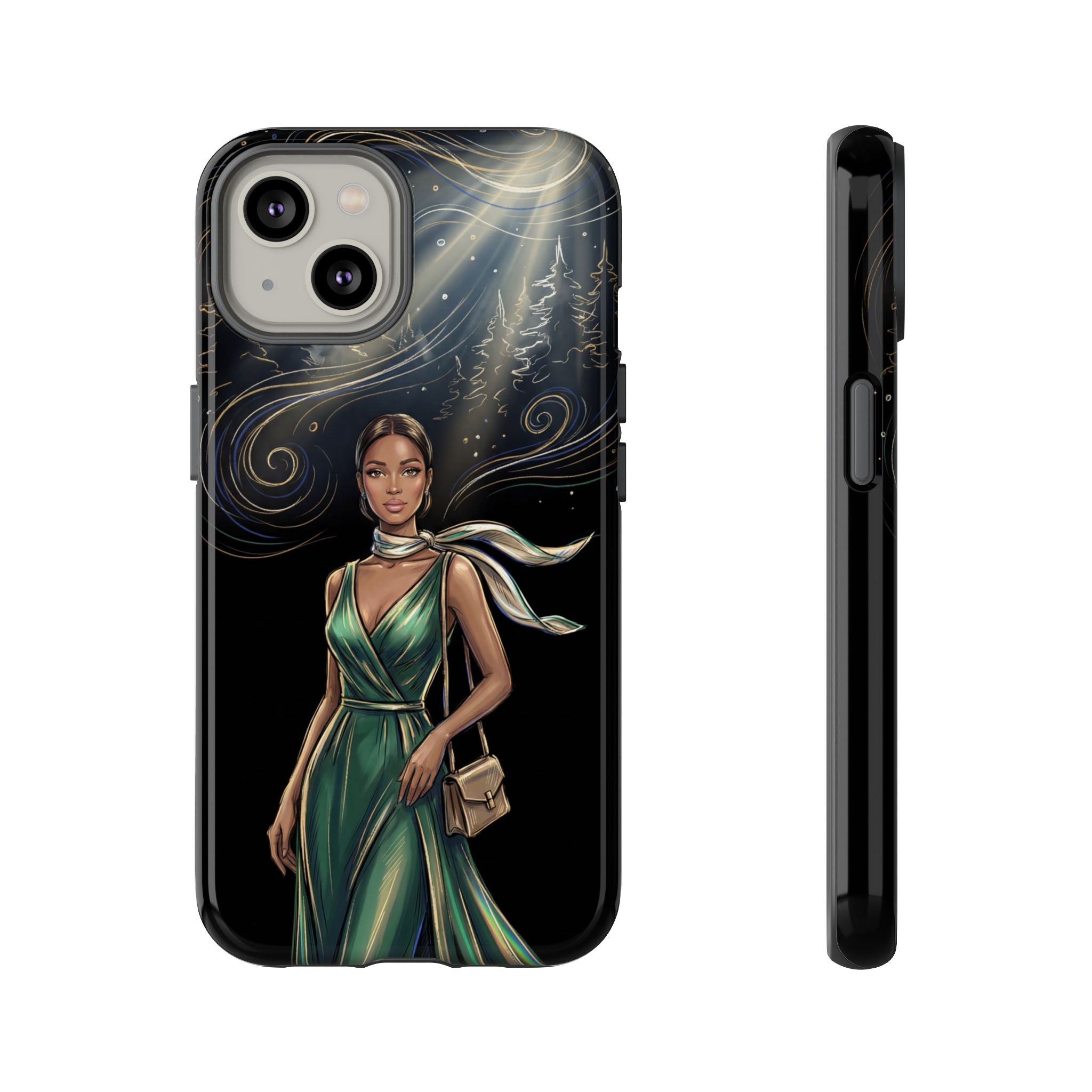 Elegant Woman in Green Dress Art Protective Tough iPhone Case