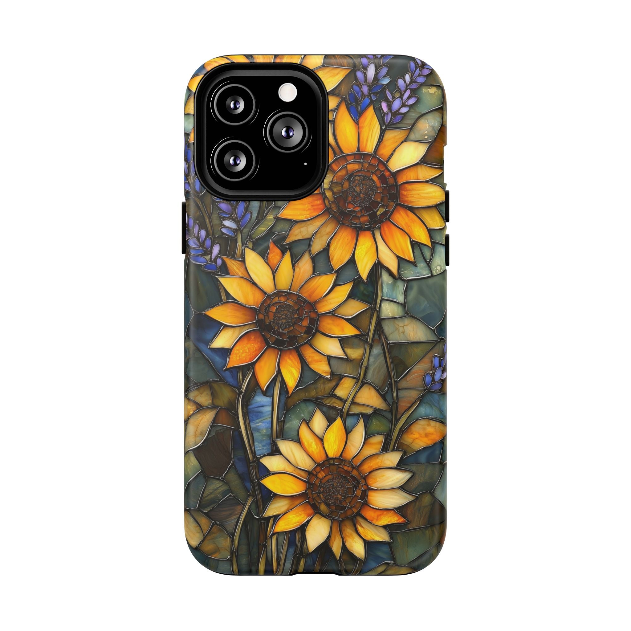 Custodia MagSafe resistente per iPhone con motivo a girasole in vetro colorato