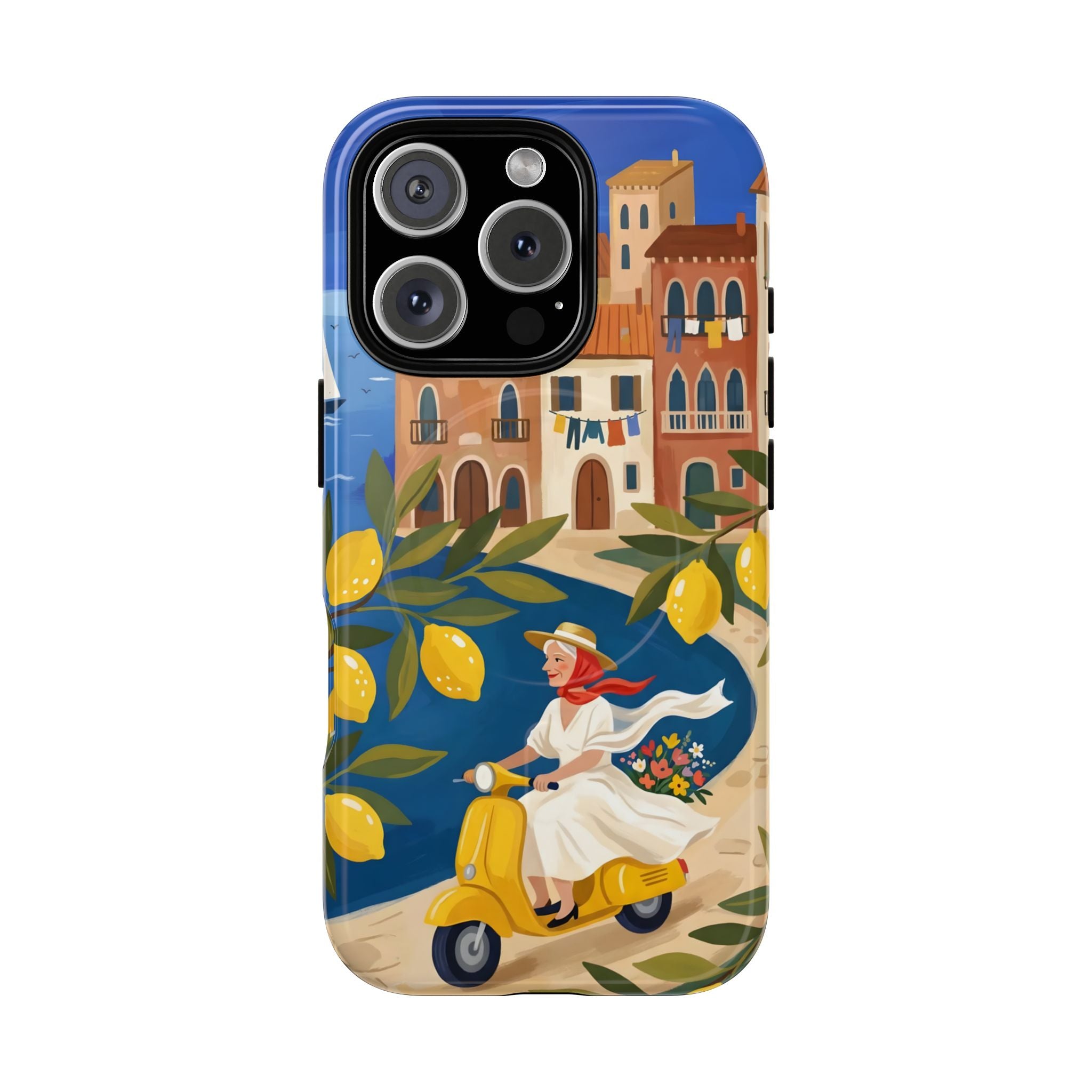 Lemon Coast Scooter MagSafe iPhone Case | Mediterranean Vespa Travel Design