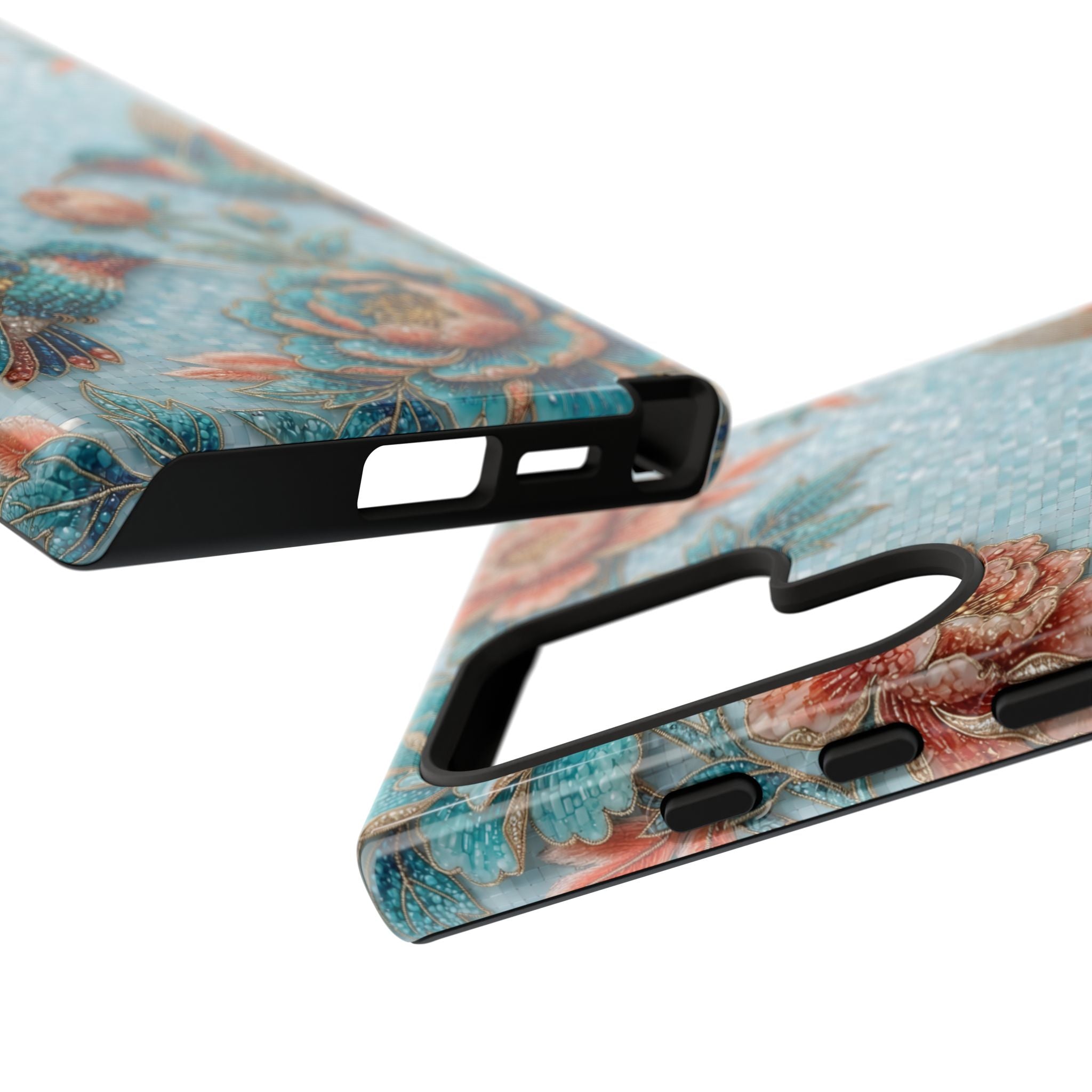 Hummingbird Floral Tough Samsung Galaxy Phone Case | Vintage Blue Garden Design