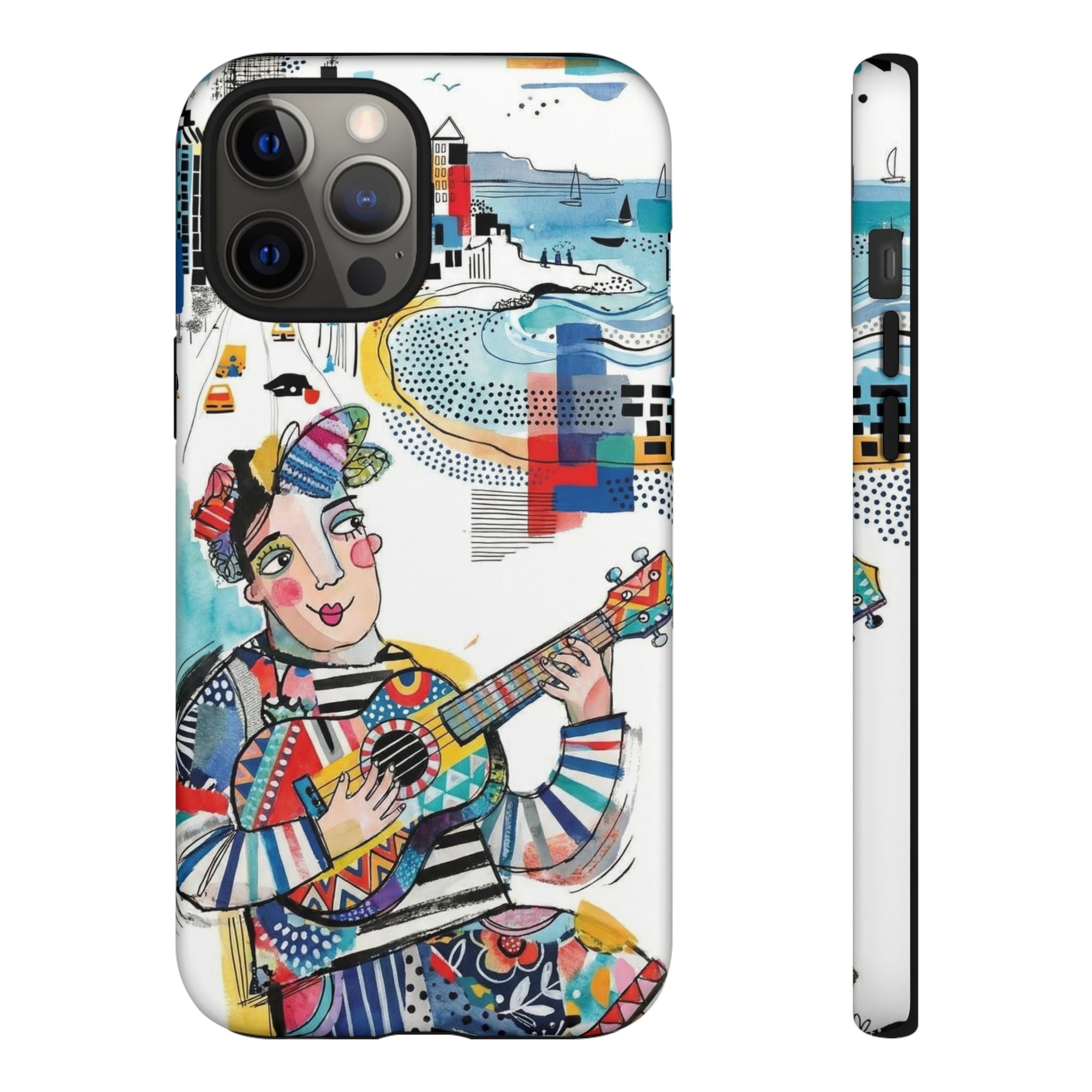Artistic Musician iPhone Case | Colorful Guitar Cityscape Tough Case