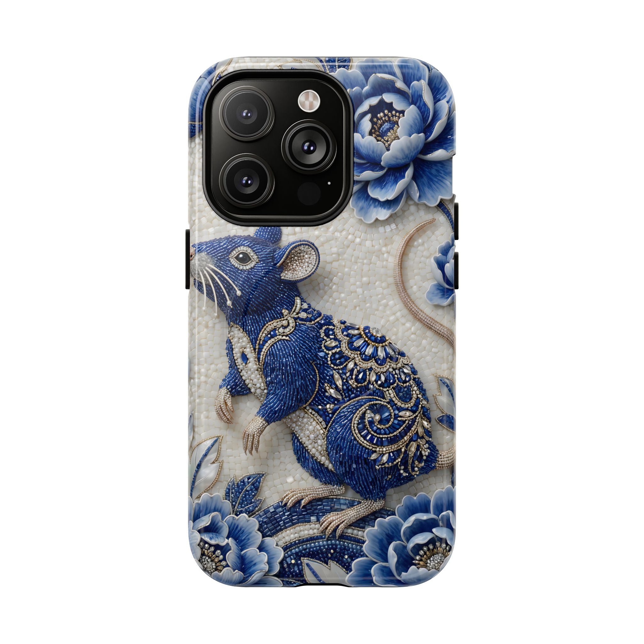 Asian Zodiac Rat MagSafe iPhone Case | Blue & White Porcelain Art Slim Protective iPhone Case | Year of the Rat Gift